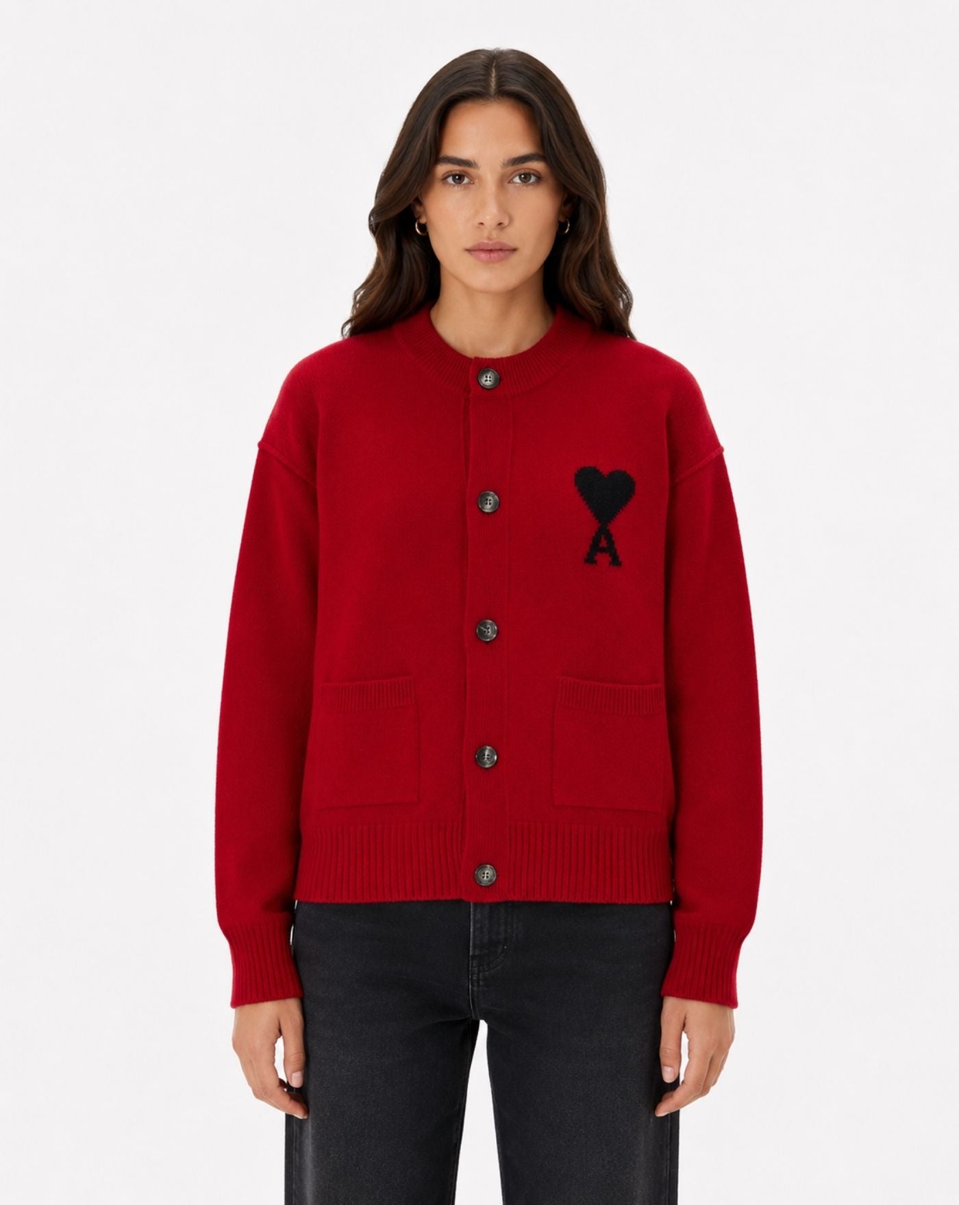 Chaqueta Ami Paris Crewneck Quota Cardigan UKC368018 A252 RUBY RED/BLACK AMI PARIS 