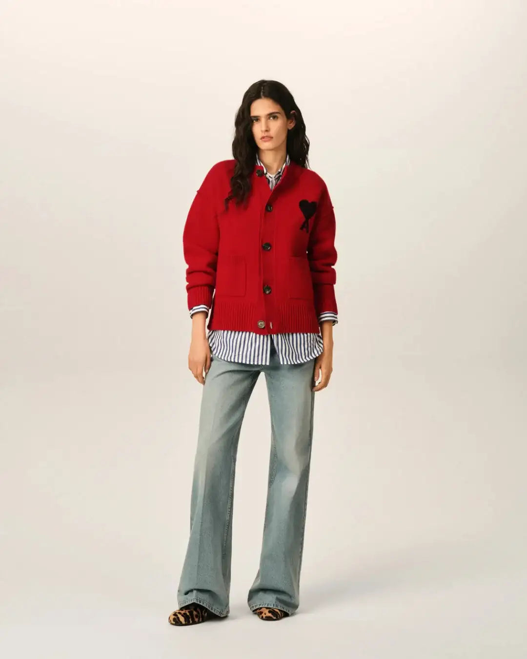 Chaqueta Ami Paris Crewneck Quota Cardigan UKC368018 A252 RUBY RED/BLACK AMI PARIS 