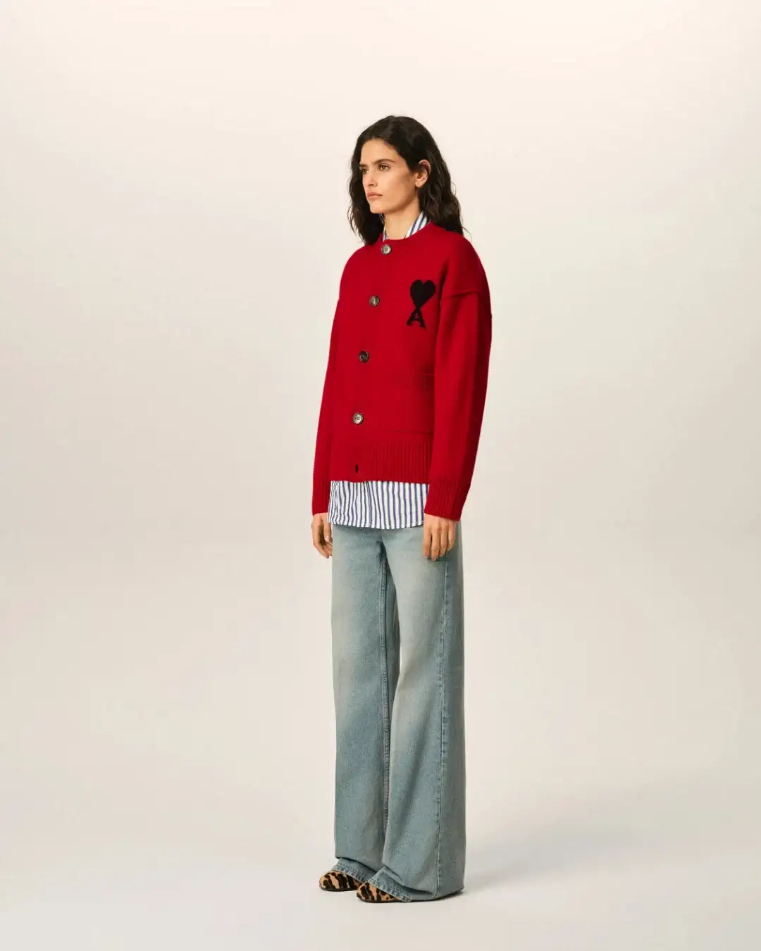 Chaqueta Ami Paris Crewneck Quota Cardigan UKC368018 A252 RUBY RED/BLACK AMI PARIS 