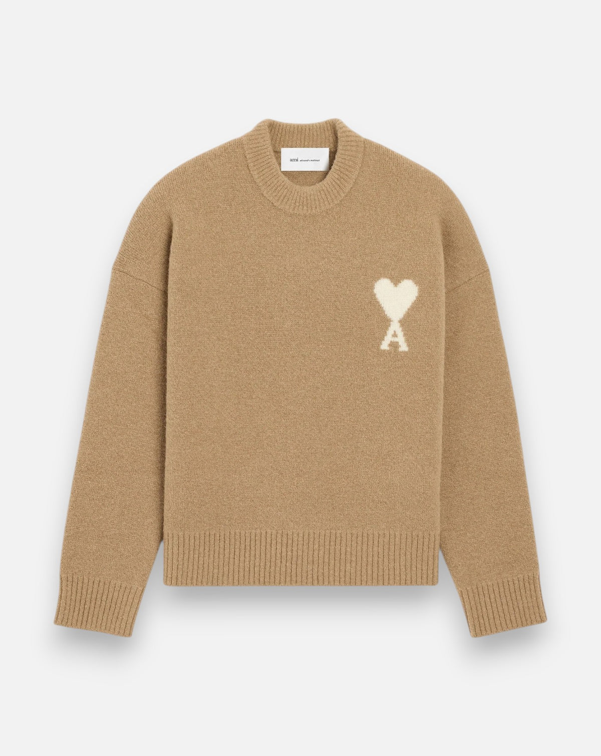 Jersey Ami Paris Quota Crewneck Sweater with Ami de Coeur UKS836 KN0135 A278 BEIGE MASTIC/OFF WHITE AMI PARIS 