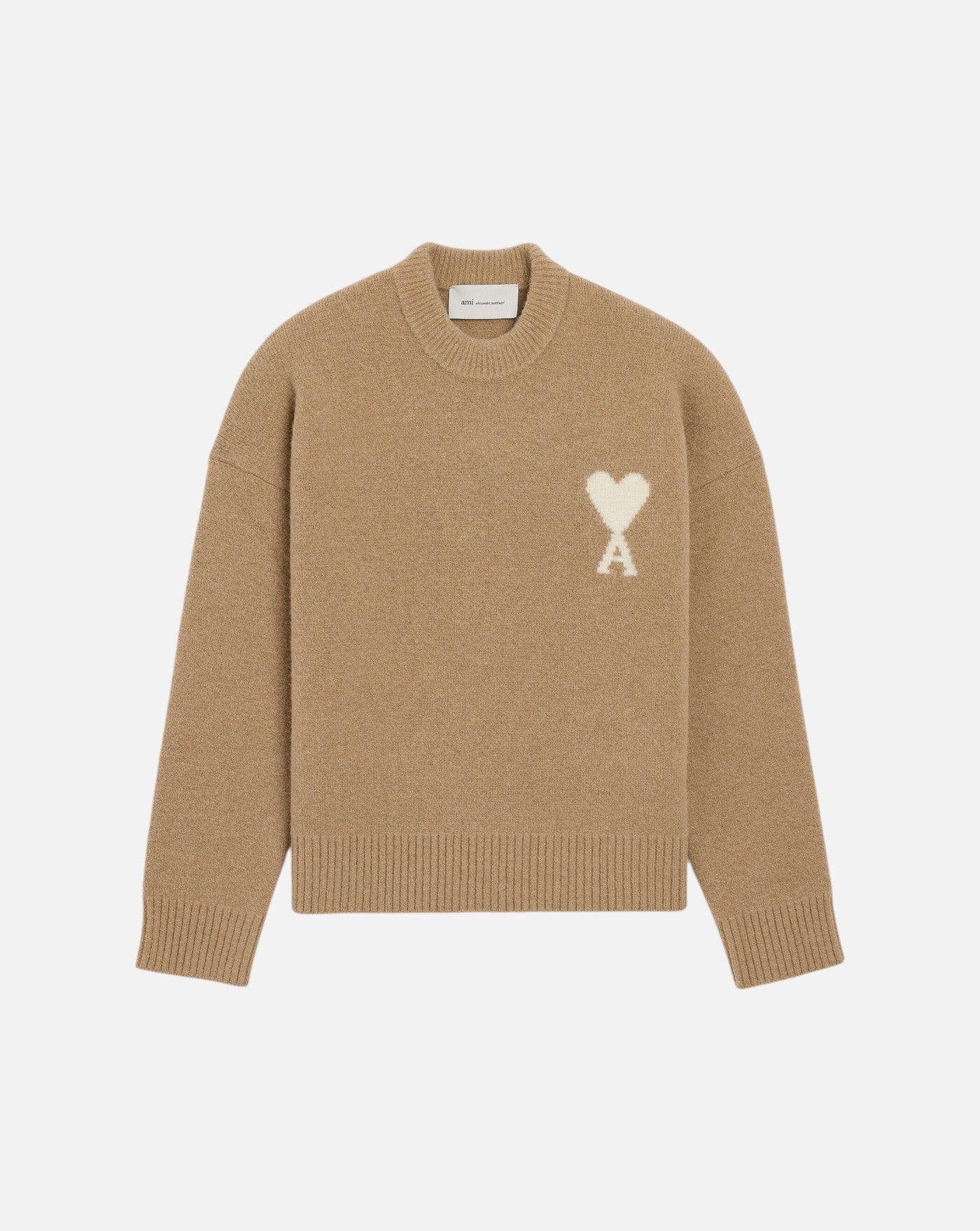 Jersey Ami Paris Quota Crewneck Sweater with Ami de Coeur UKS836 KN0135 A278 BEIGE MASTIC/OFF WHITE AMI PARIS 