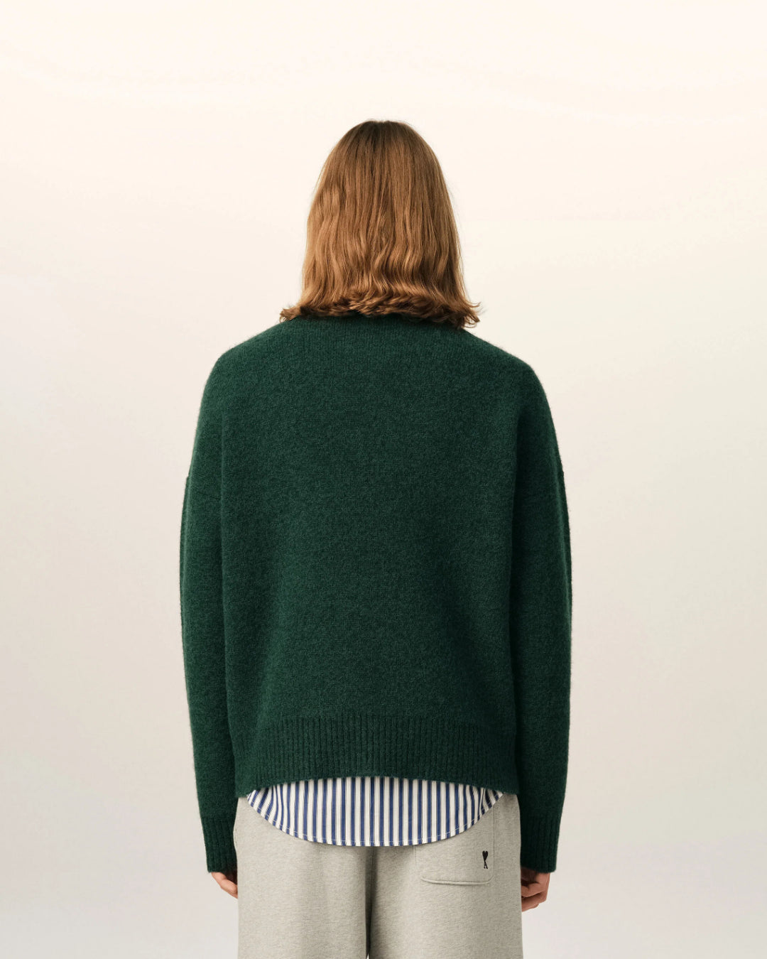 Jersey Ami Paris Quota Crewneck Sweater with Ami de Coeur UKS836 KN0135 A279 BOTTLE GREEN/OFF WHITE AMI PARIS 