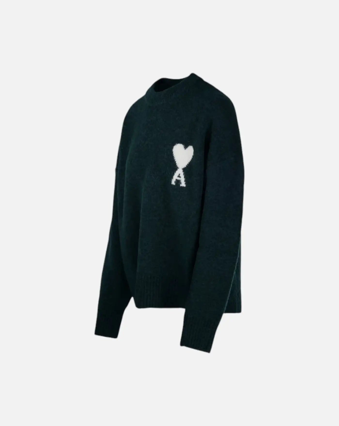 Jersey Ami Paris Quota Crewneck Sweater with Ami de Coeur UKS836 KN0135 A279 BOTTLE GREEN/OFF WHITE AMI PARIS 