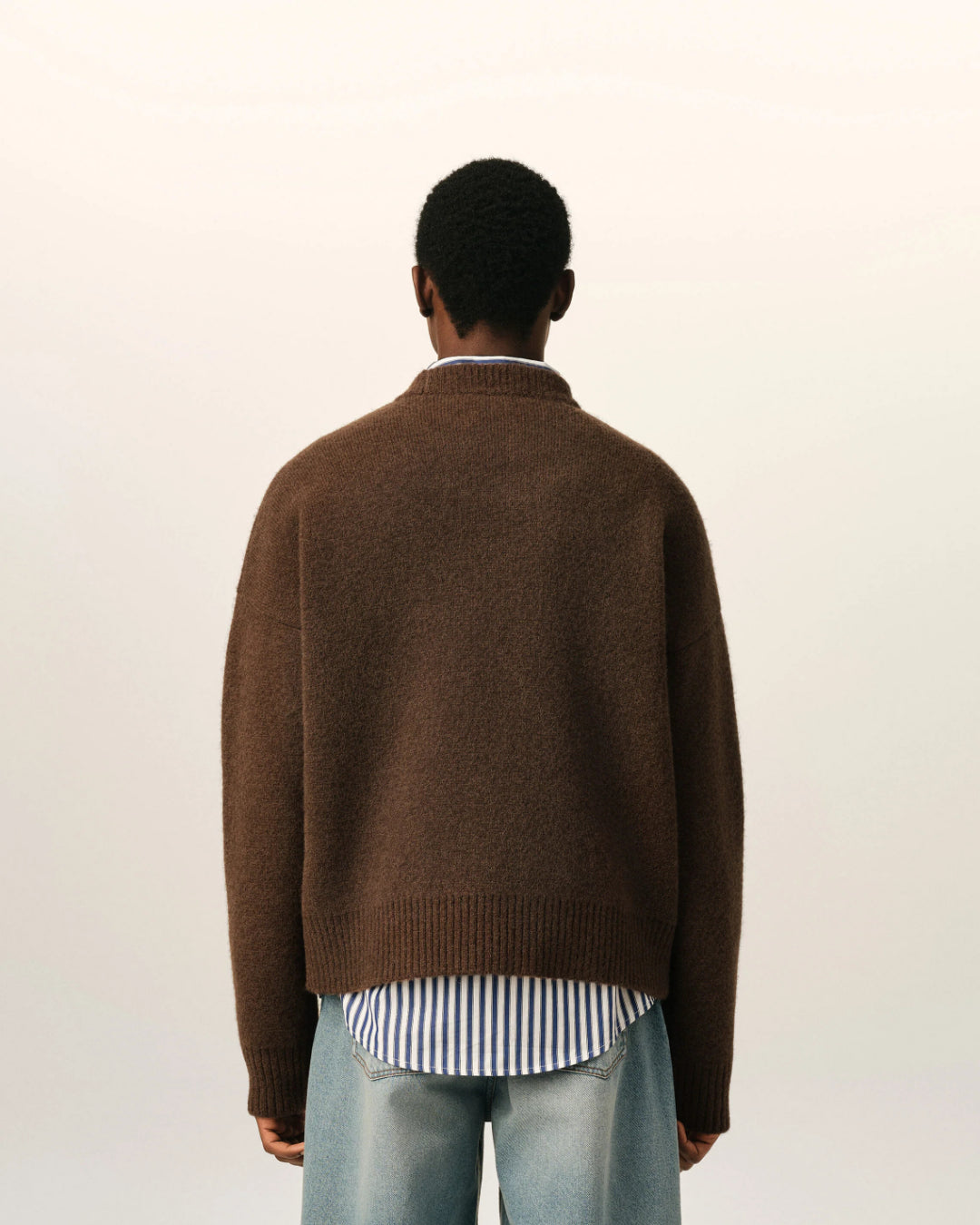 Jersey Ami Paris Quota Crewneck Sweater with Ami de Coeur UKS836 KN0135 A362 CHOCOLATE BROWN/OFF WHITE AMI PARIS 