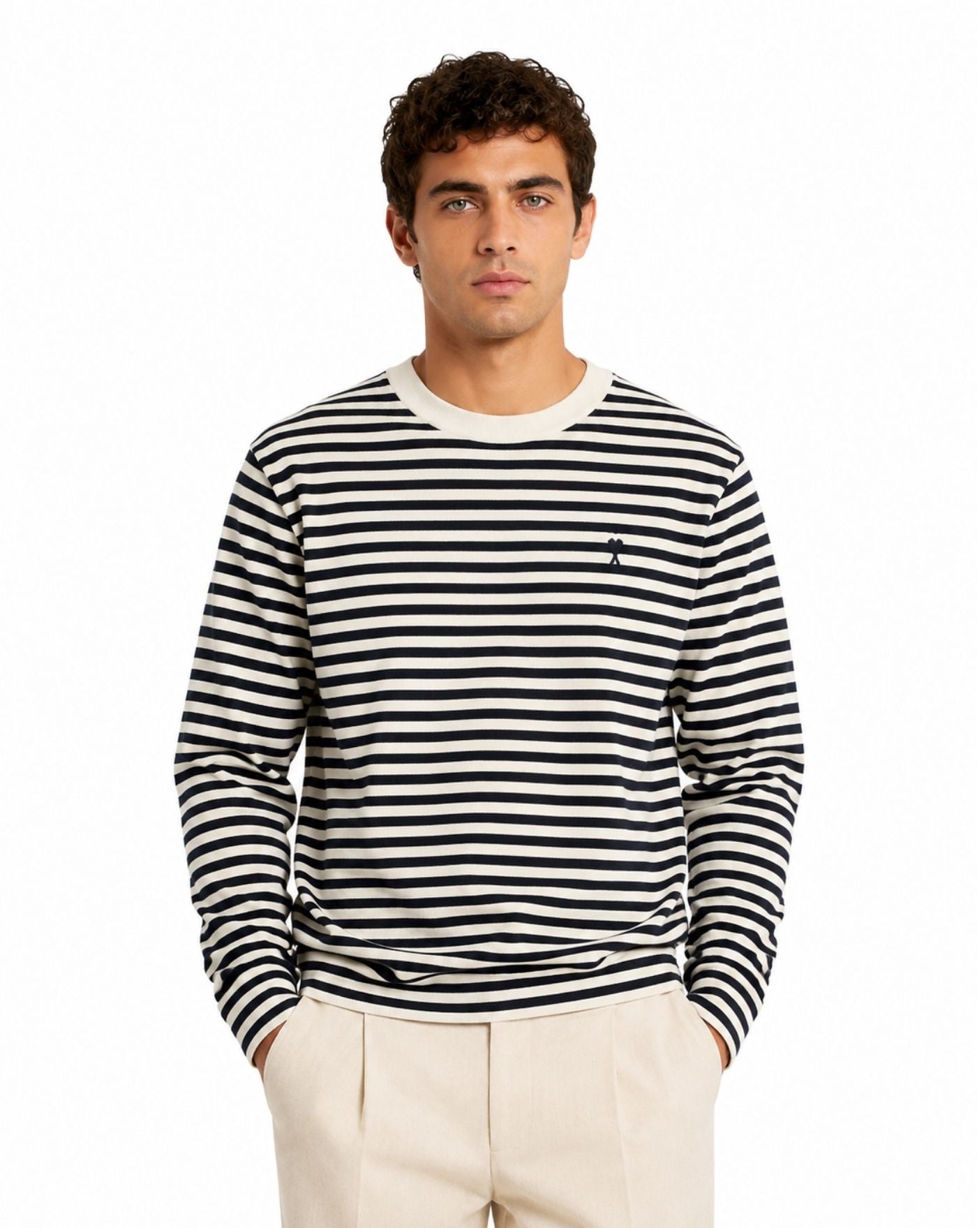 Camiseta Ami Paris Long Sleeves Striped UTS414 JE0241 044 BLACK/IVORY AMI PARIS 