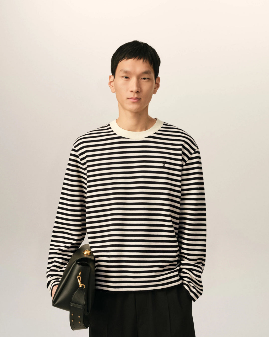 Camiseta Ami Paris Long Sleeves Striped UTS414 JE0241 044 BLACK/IVORY AMI PARIS 
