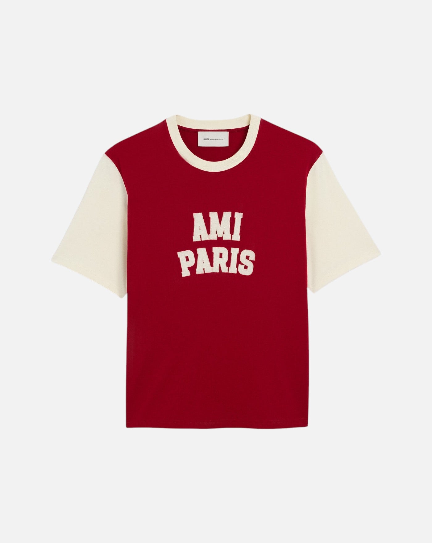 Camiseta Ami Paris Felt Embroidery<BR/> UTS418 JE0272 A202 RUBY RED/IVORY AMI PARIS 