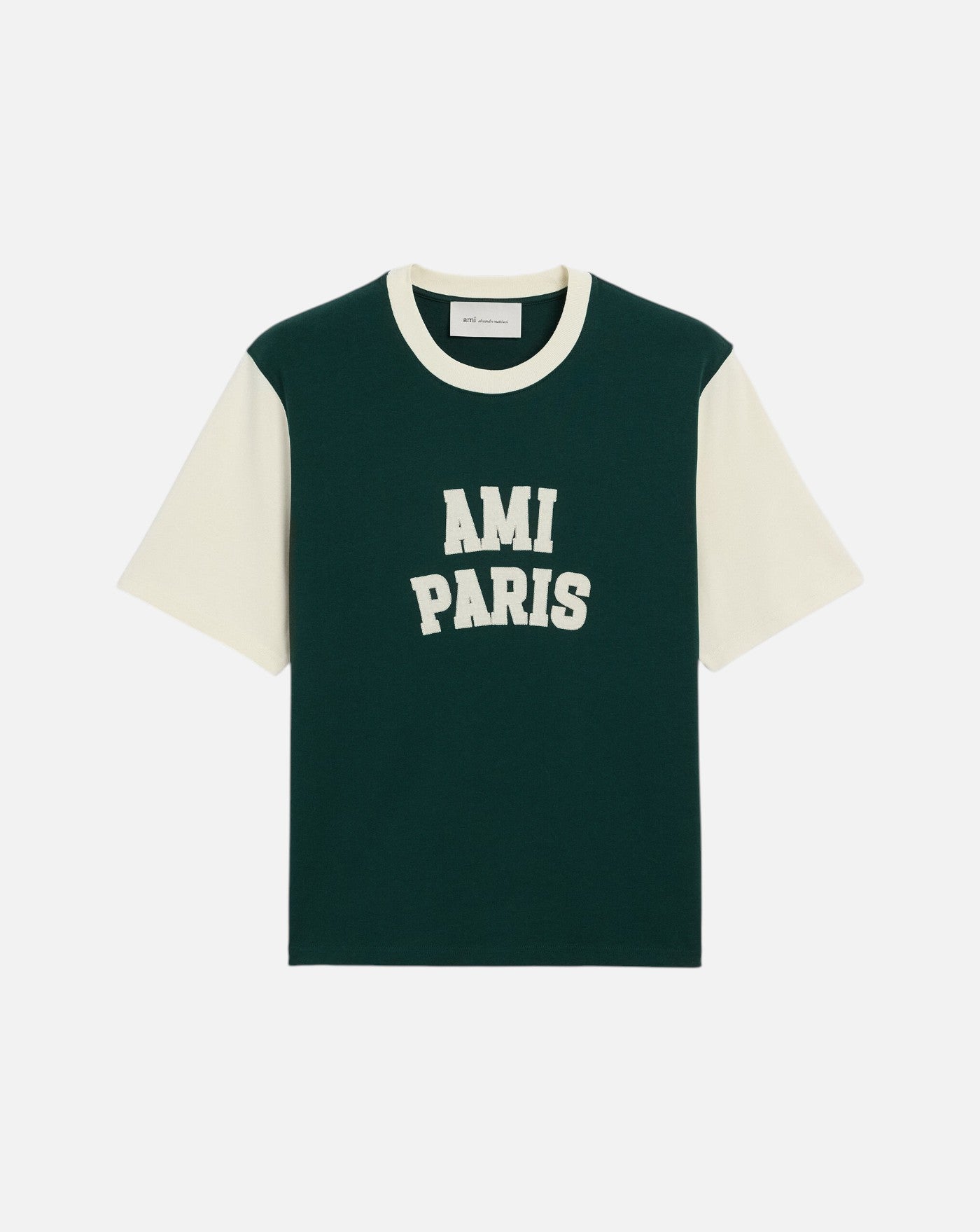 Camiseta Ami Paris Felt Embroidery<BR/> UTS418 JE0272 A244 BOTTLE GREEN/IVORY AMI PARIS 