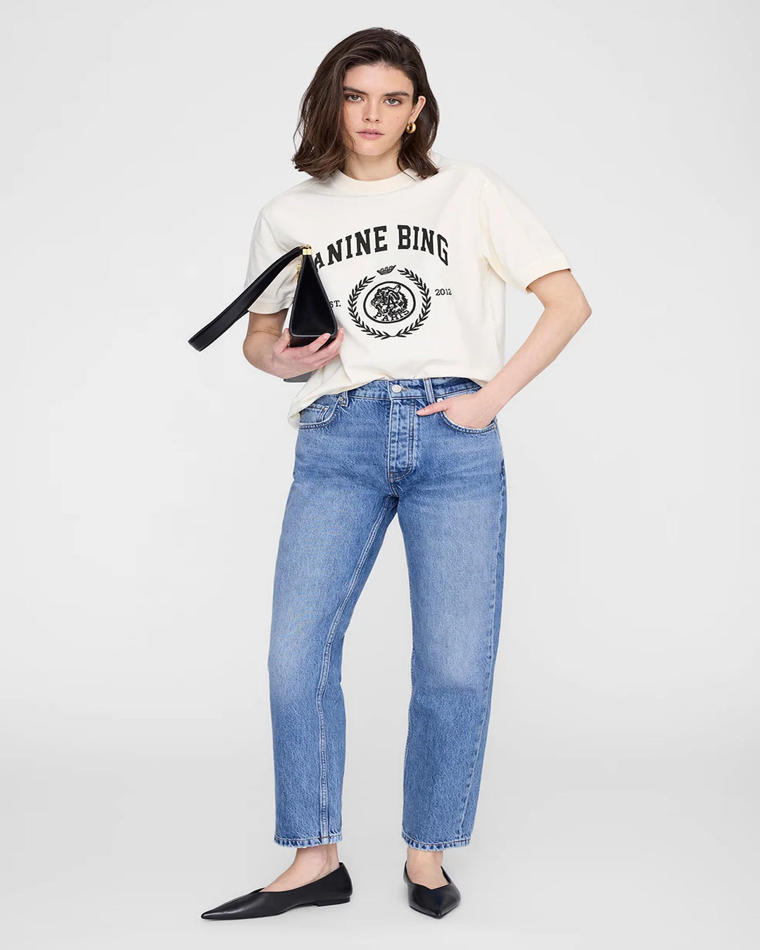 Camiseta Anine Bing Jaylin Tee Collegiate A0812505WKHA3 WASHED CREAM ANINE BING 