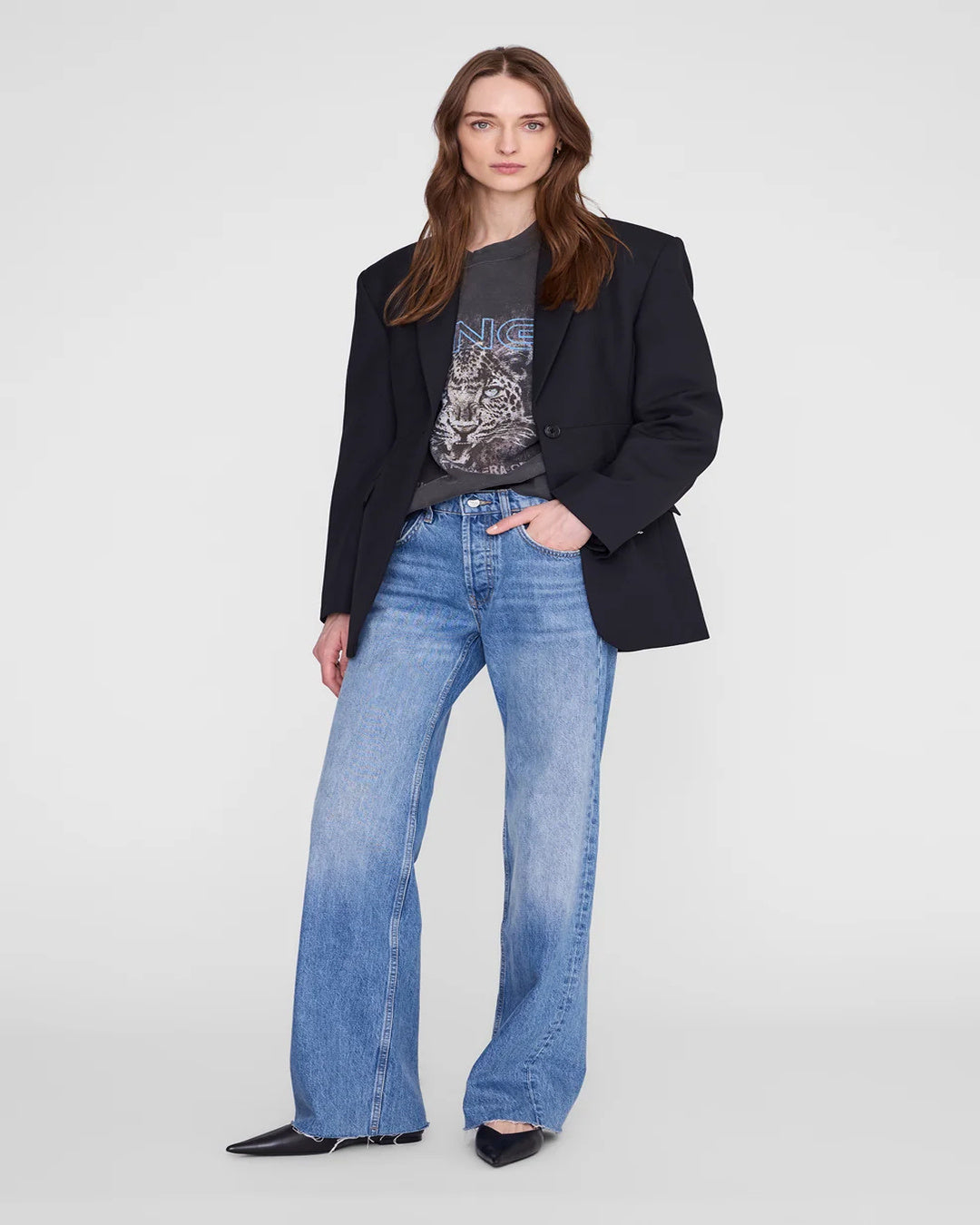 Sudadera Anine Bing Miles Sweatshirt Leo Muse<BR/> A0812904WBL1 WASHED BLACK ANINE BING 
