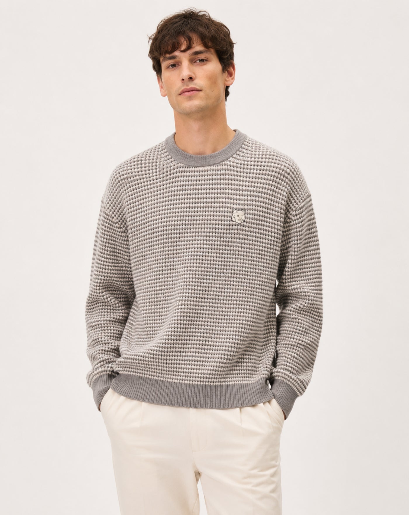 Jersey Fox Head Waffle Stitch Comfort Jumper MRMKJ16KT1228 0624 MAISON KITSUNE 