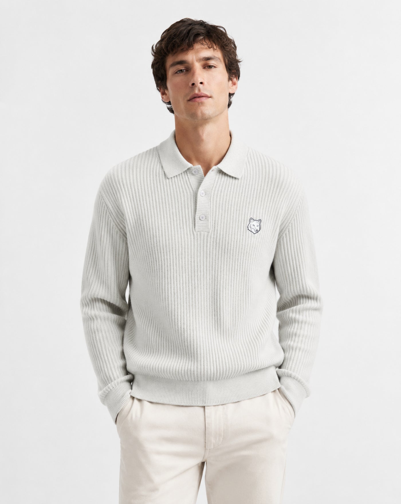 Polo Maison Kitsune Fox Head Wool Ribbed Polo Jumper PM00213KT1149 H120 MAISON KITSUNE 