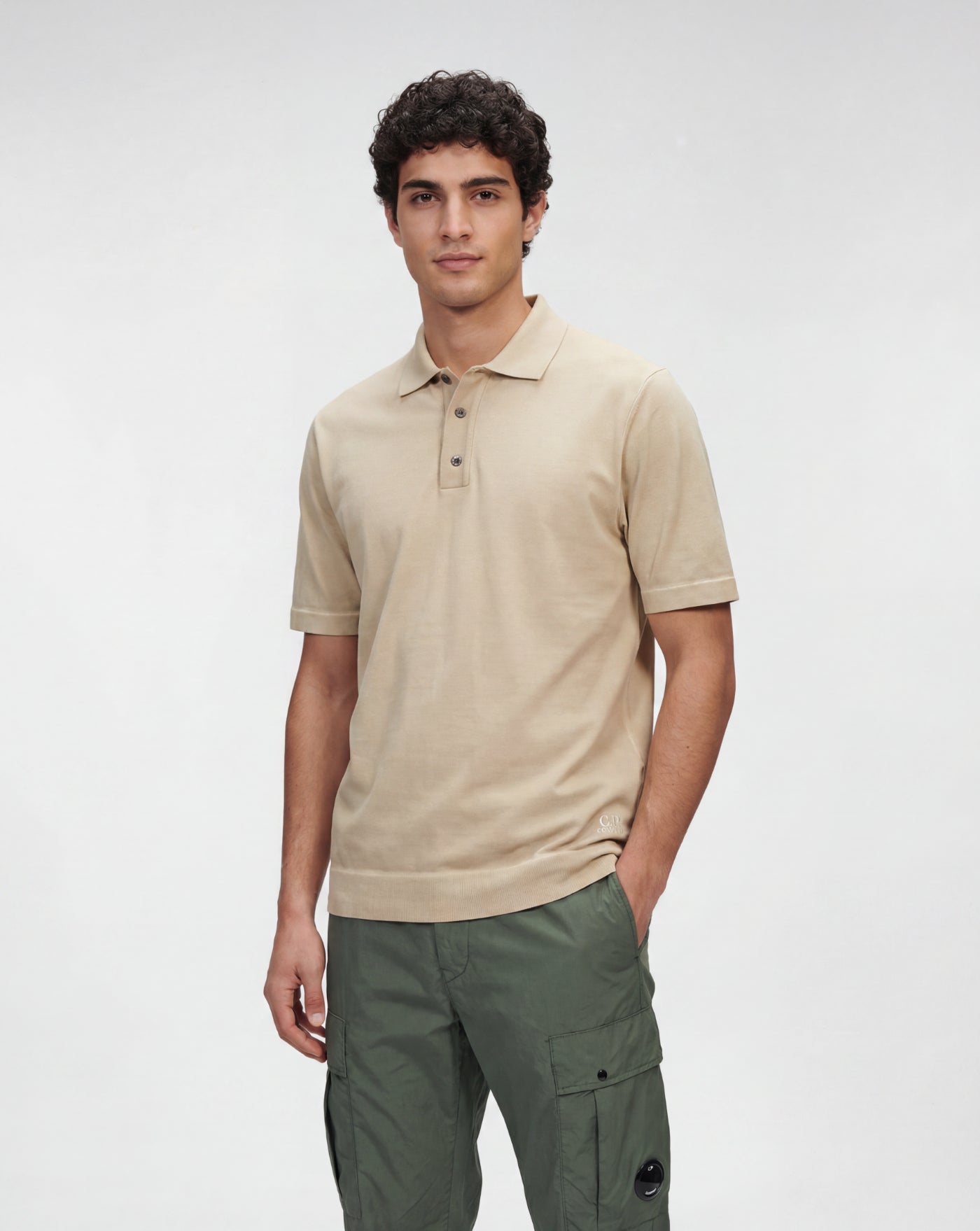 Polo C.P. Company Cotton Crepe Double Dyed 20CMKN204A110646S 313 CEMENT C.P. COMPANY 