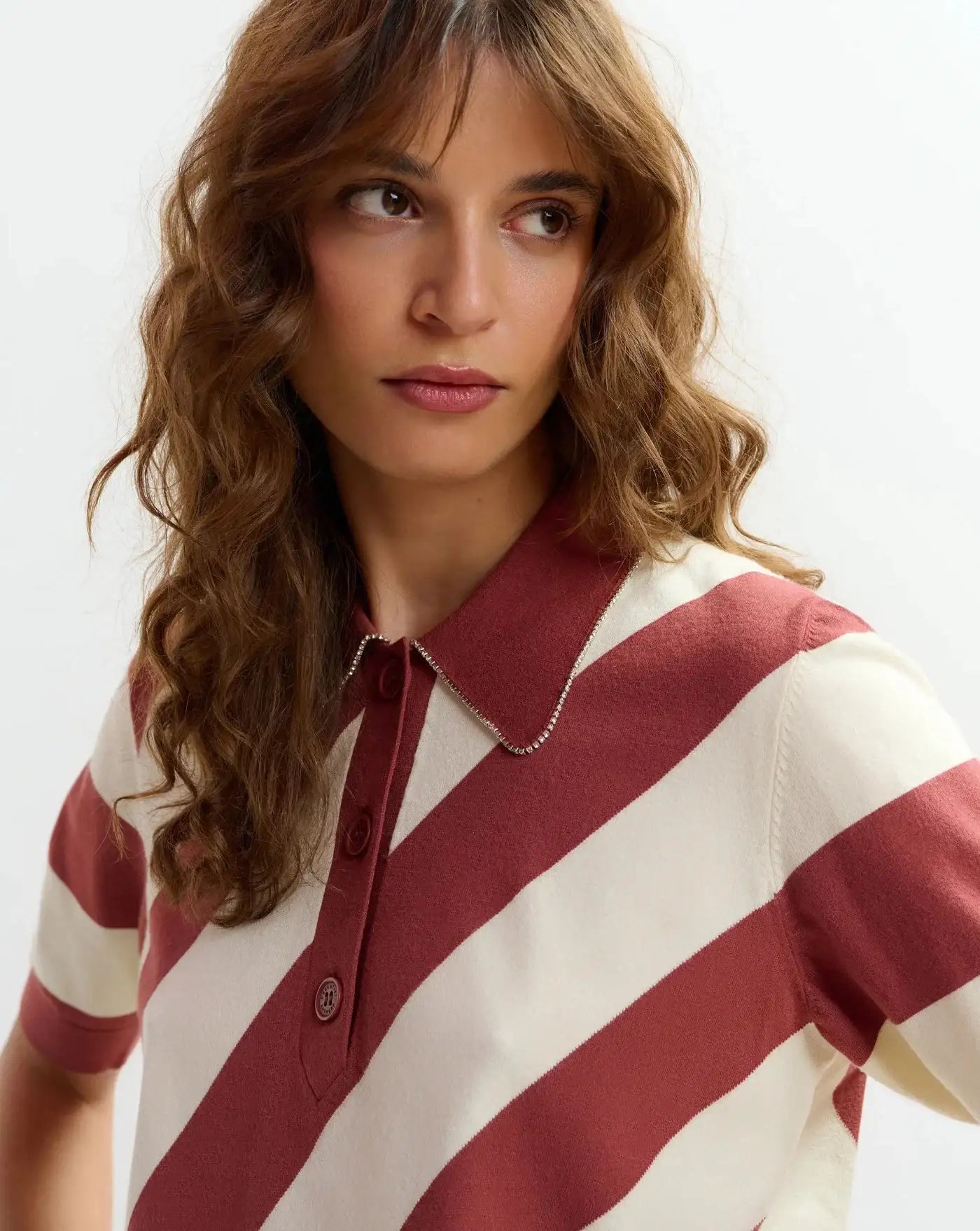 Top Essentiel Antwerp Joram Striped Knit Polo JORAM J3DTDUSTY TAWNY ESSENTIEL ANTWERP 