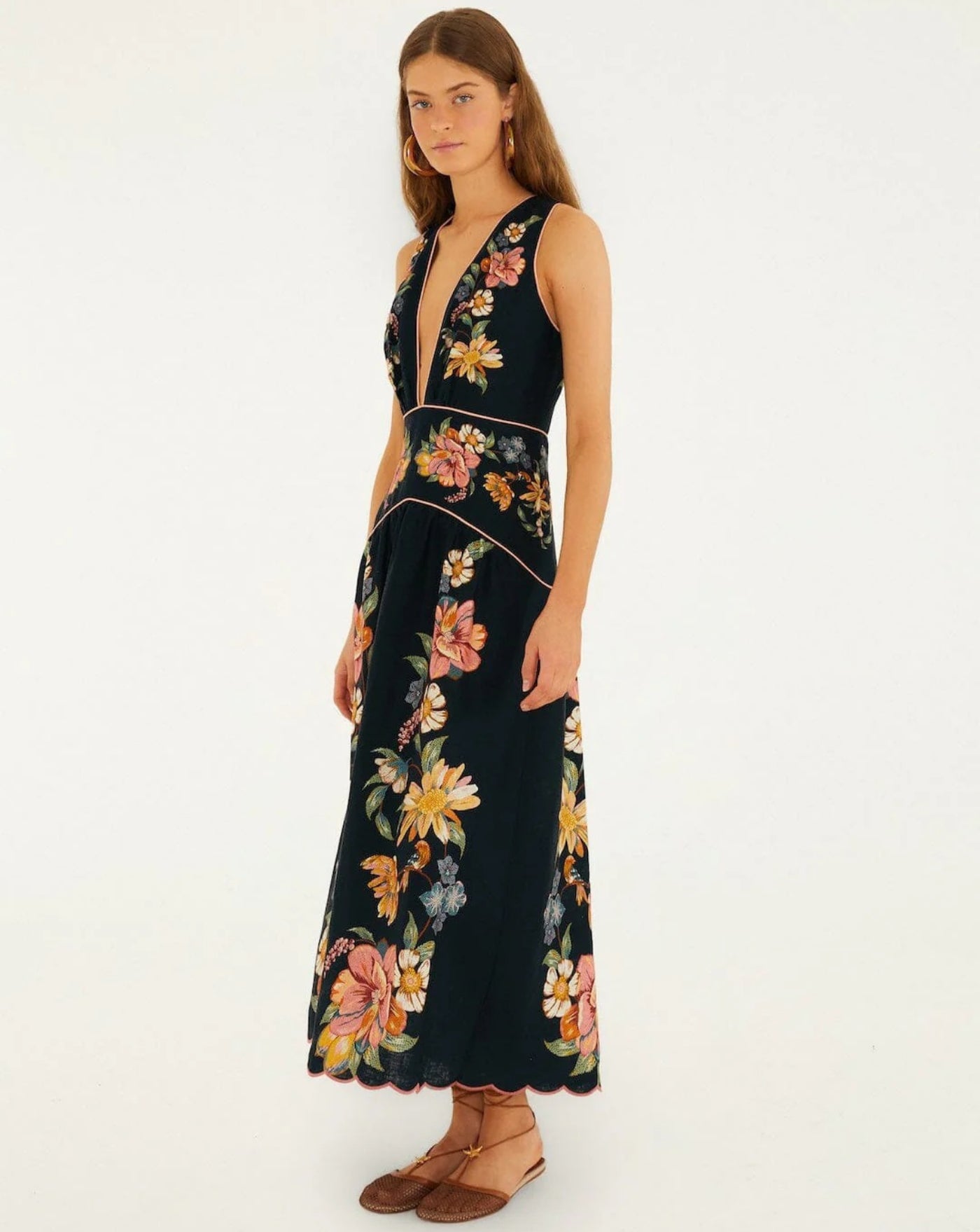 Vestido Farm Rio Maira Floral Dark Blue Midi Dress 353550 26059 MAIRA FLORAL FARM RIO 
