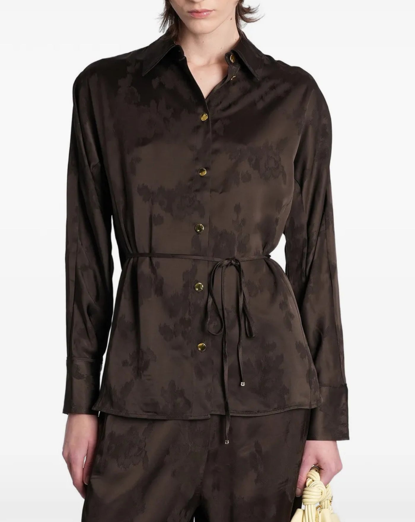 Camisa Ganni Fluid Satin Jacquard A1040264 ZWX DEMITASSE GANNI 