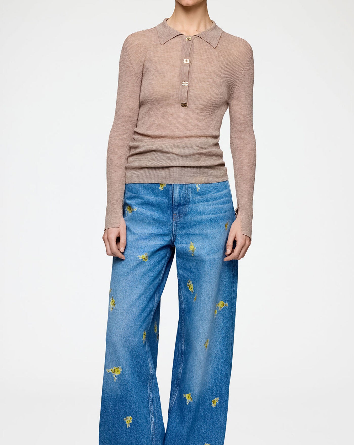 Polo de lana fina Ganni<BR/> A1070281 883 SAFARI GANNI 