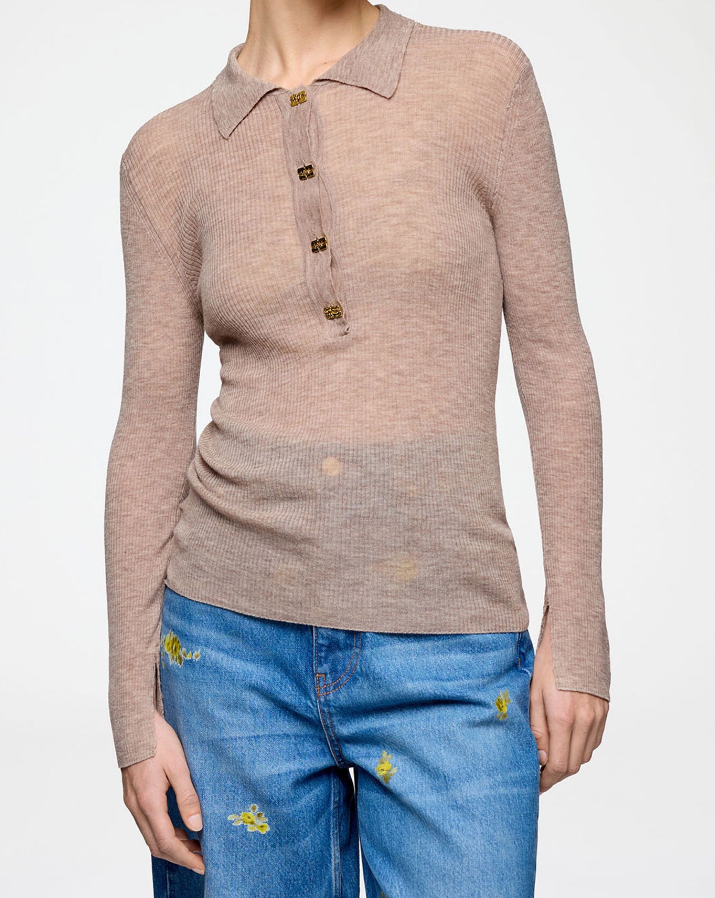 Polo de lana fina Ganni<BR/> A1070281 883 SAFARI GANNI 