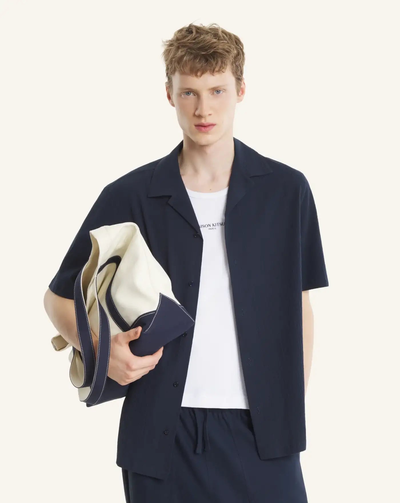 Camisa Maison Kitsune Seersucker Resort QM00407WC5082 0413 MAISON KITSUNE 
