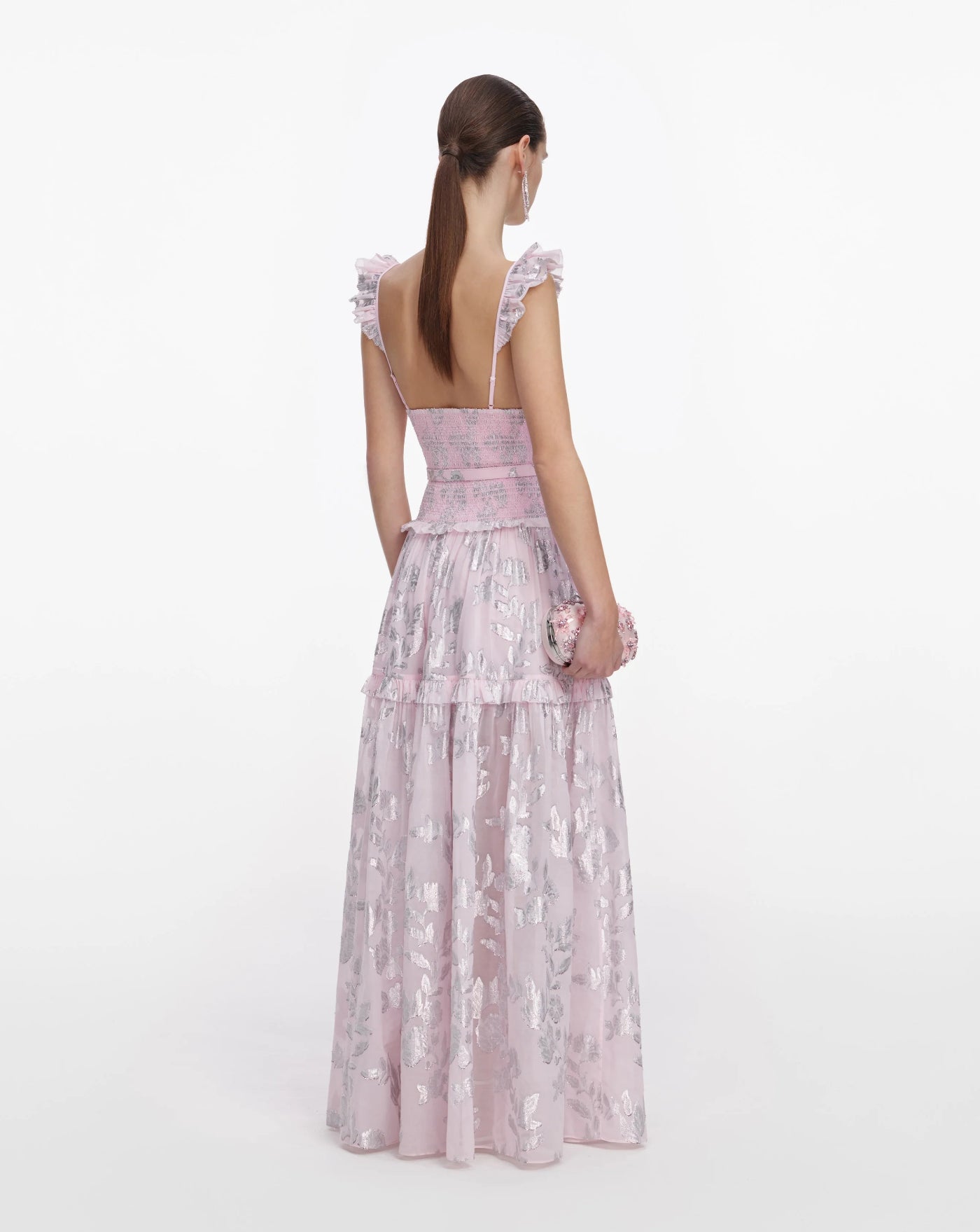 Vestido Self Portrait Pink Metallic Chiffon Flower Maxi Dress SS26009XP PINK SELF-PORTRAIT 