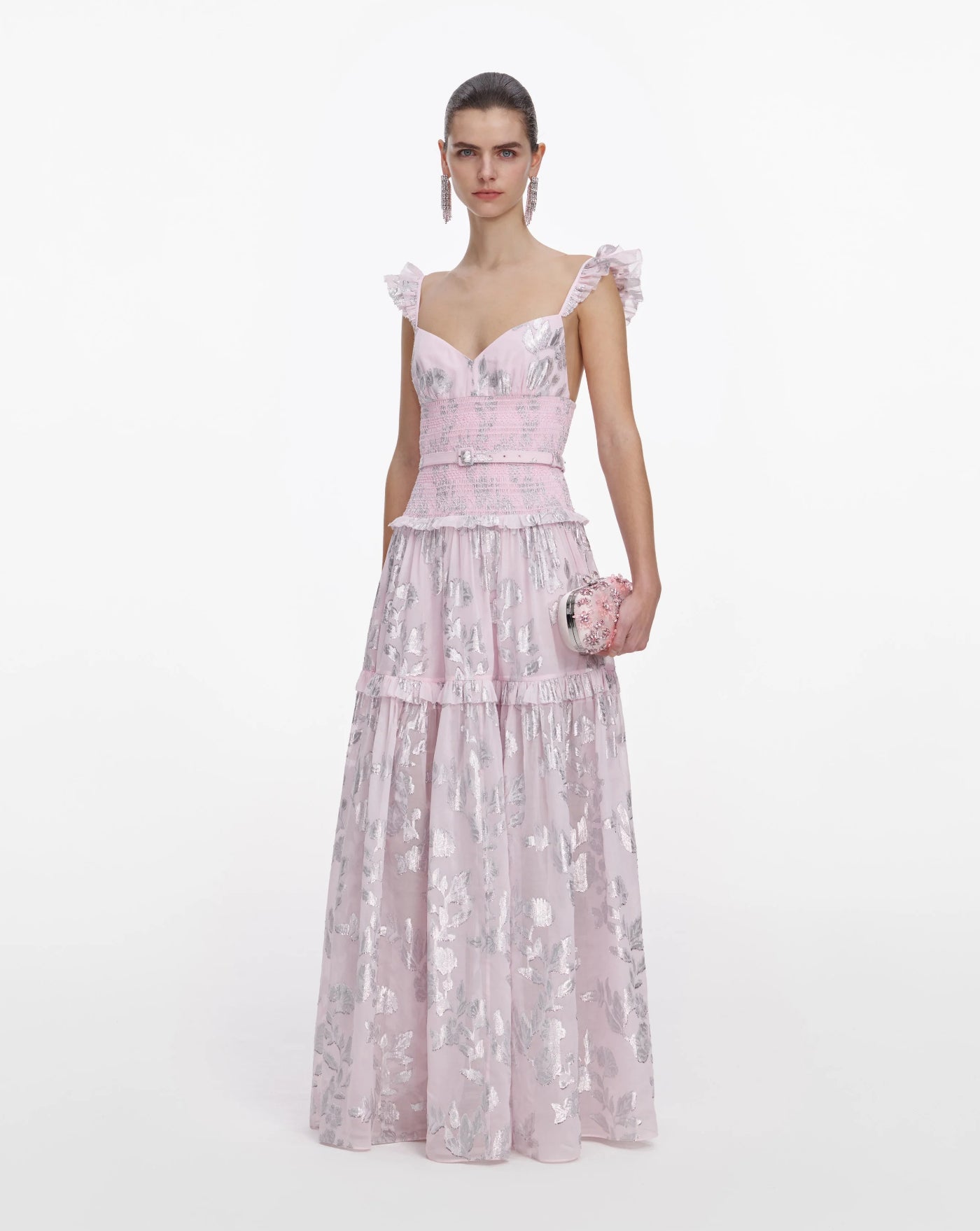 Vestido Self Portrait Pink Metallic Chiffon Flower Maxi Dress SS26009XP PINK SELF-PORTRAIT 