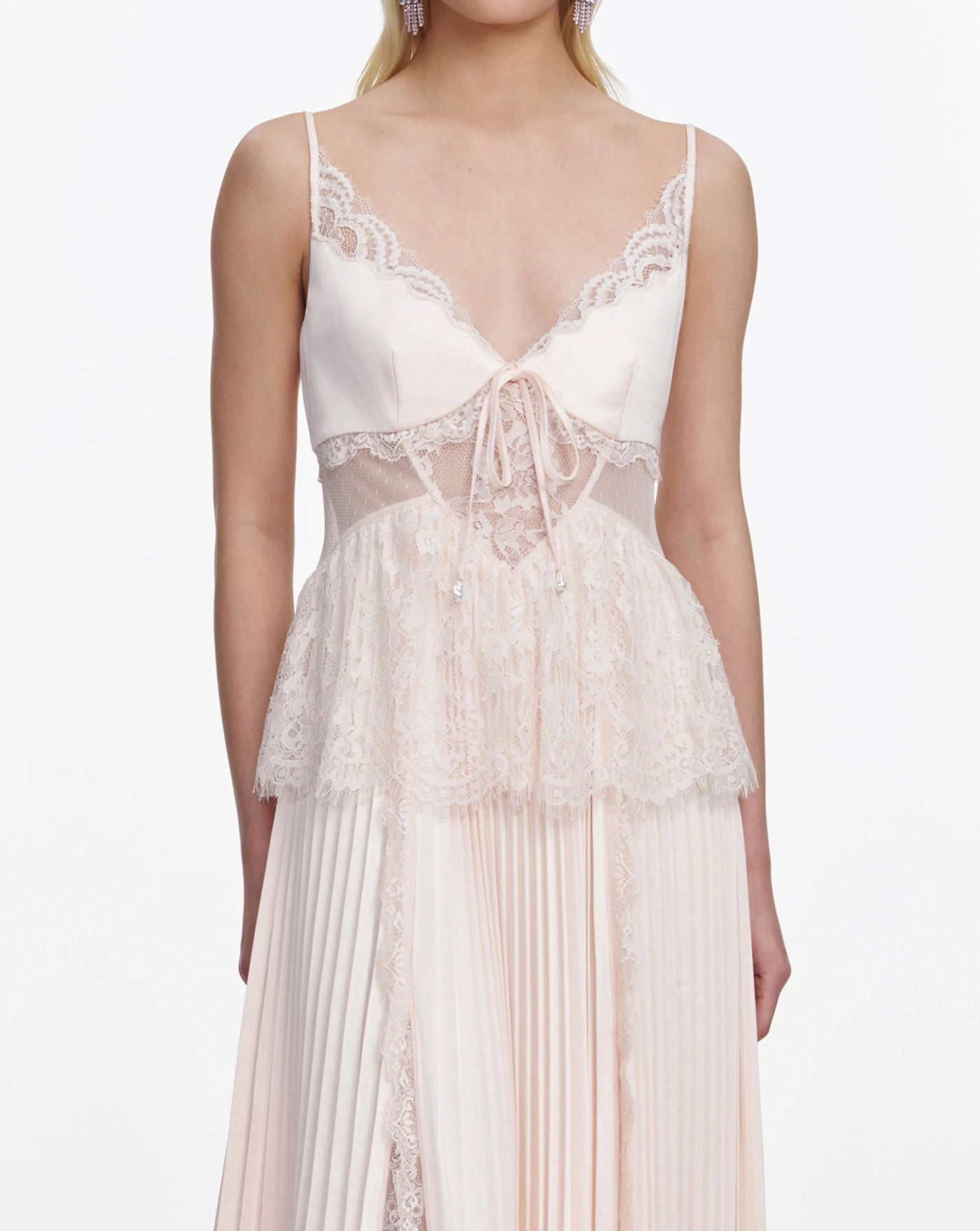 Vestido Self Portrait Blush Satin Lace Midi Dress SS26015MAP PINK SELF-PORTRAIT 