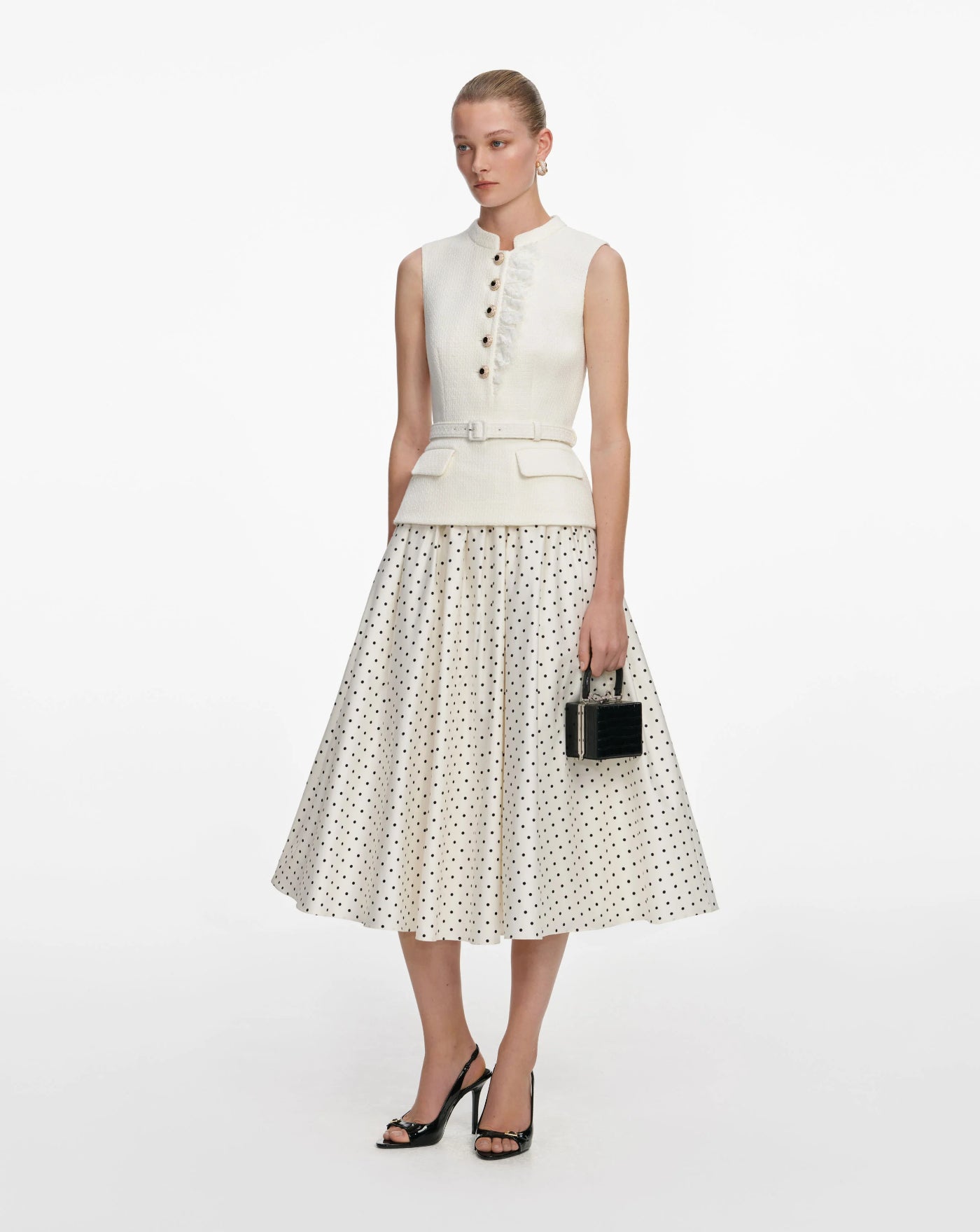 Vestido Self Portrait Cream Boucle Polka Dot Midi Dress SS26031MC CREAM SELF-PORTRAIT 