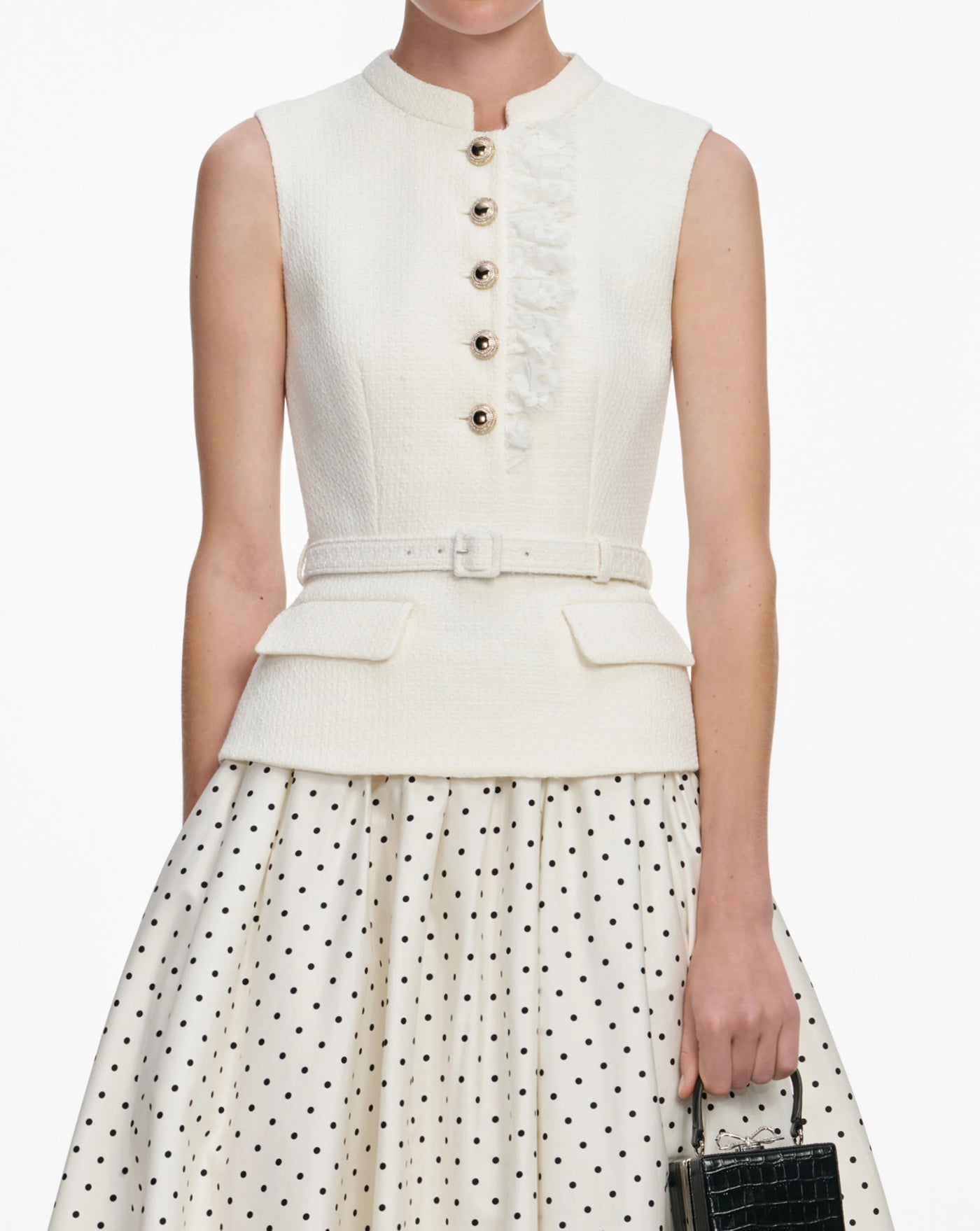 Vestido Self Portrait Cream Boucle Polka Dot Midi Dress SS26031MC CREAM SELF-PORTRAIT 