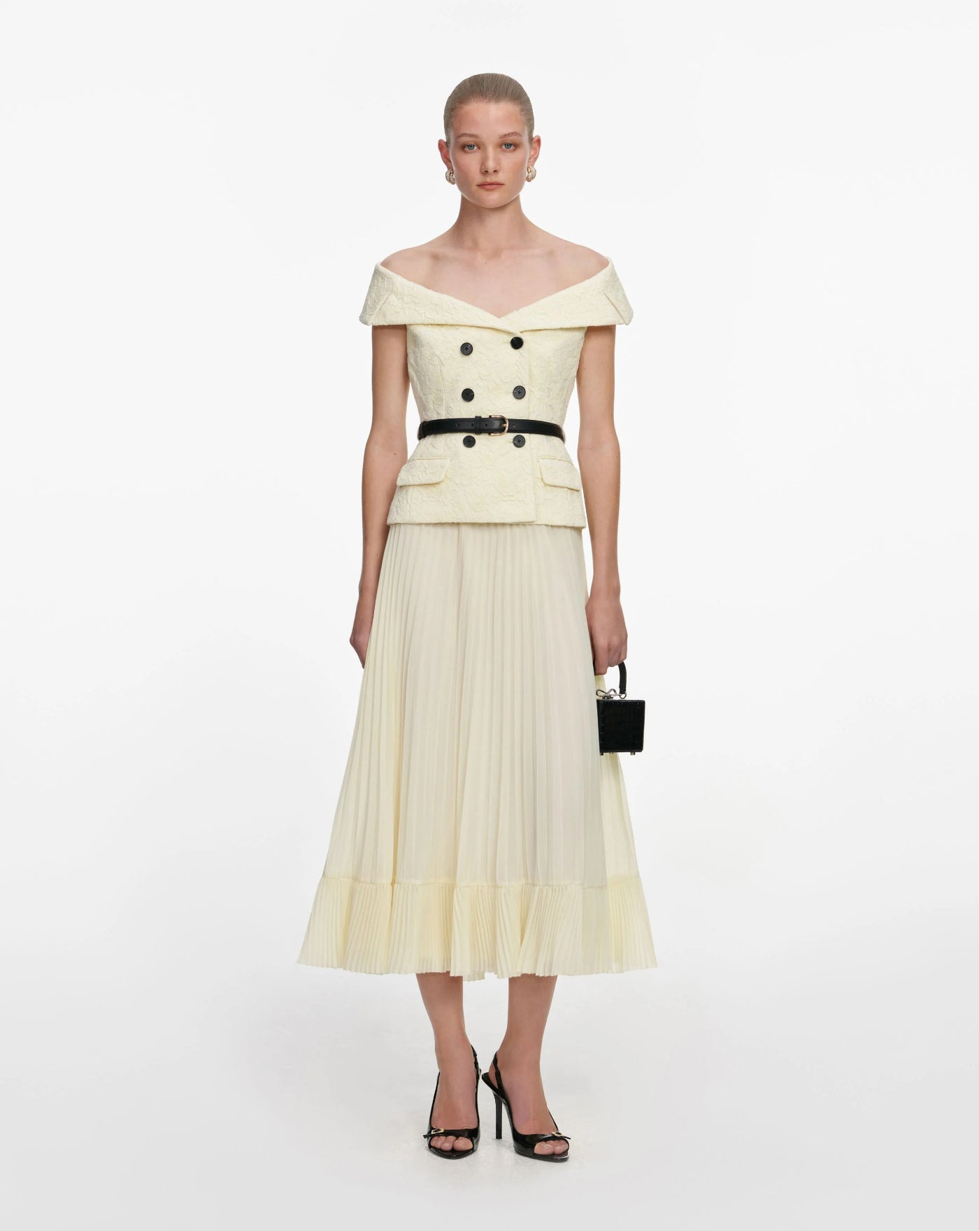 Vestido Self Portrait Yellow Lace Chiffon Midi Dress SS26093MAY YELLOW SELF-PORTRAIT 