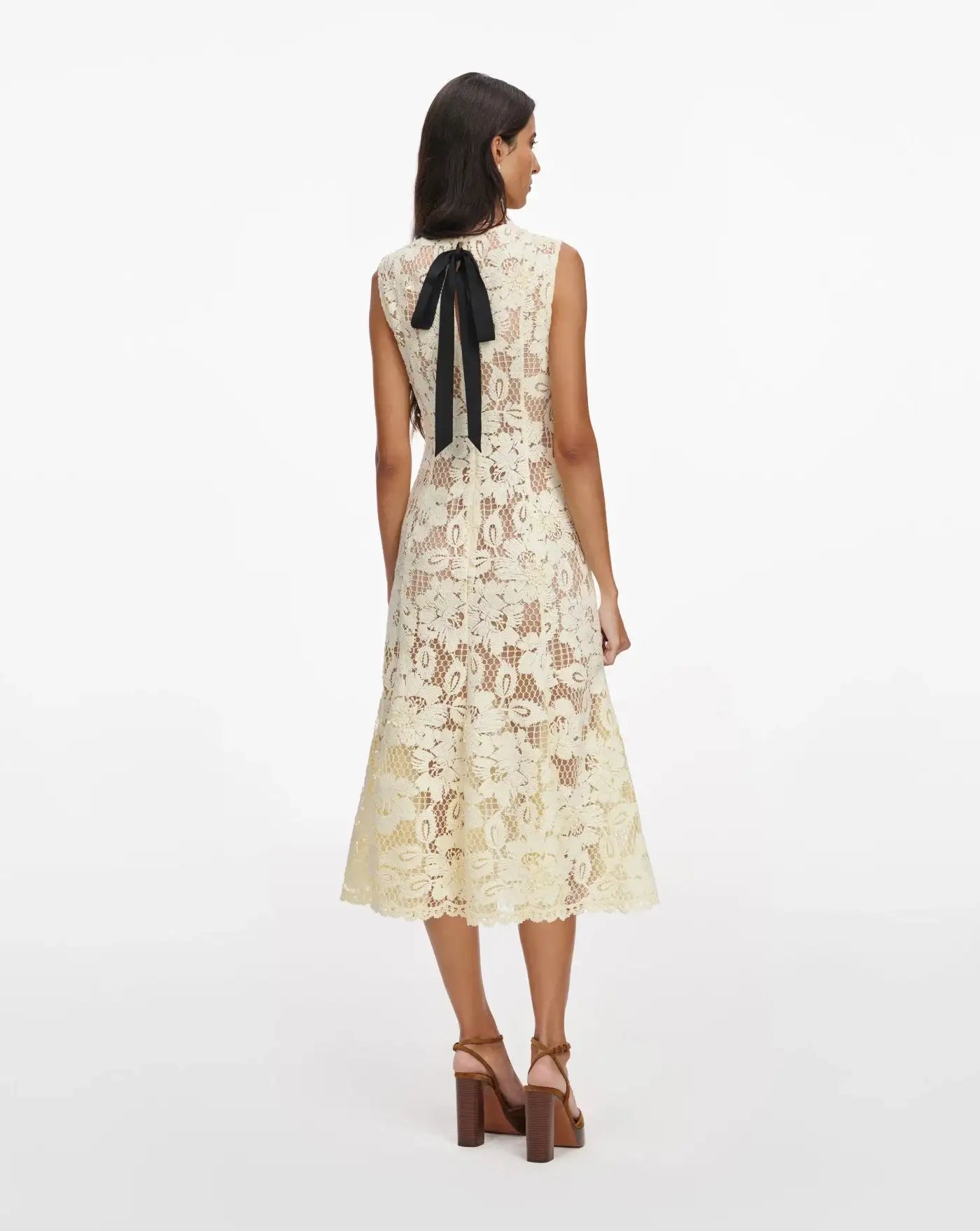 Vestido Self Portrait Yellow Crochet Lace Midi Dress SS26094MY YELLOW SELF-PORTRAIT 
