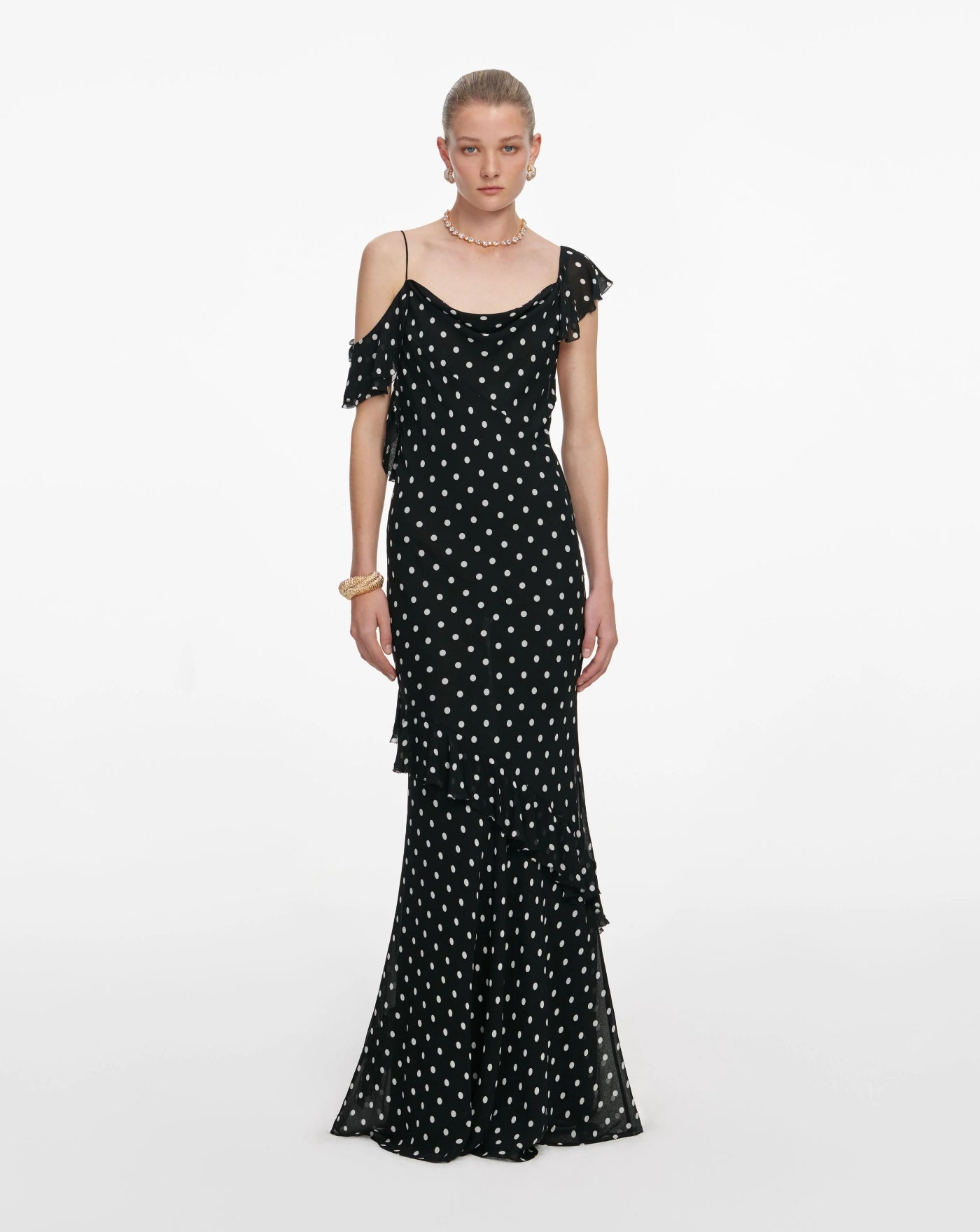 Vestido Self Portrait Black Polka Dot Georgette Maxi Dress SS26176XB BLACK SELF-PORTRAIT 