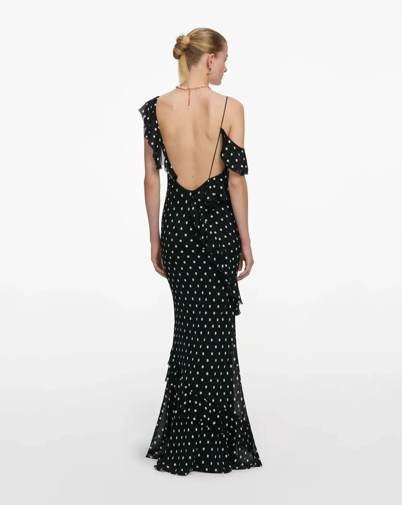 Vestido Self Portrait Black Polka Dot Georgette Maxi Dress SS26176XB BLACK SELF-PORTRAIT 