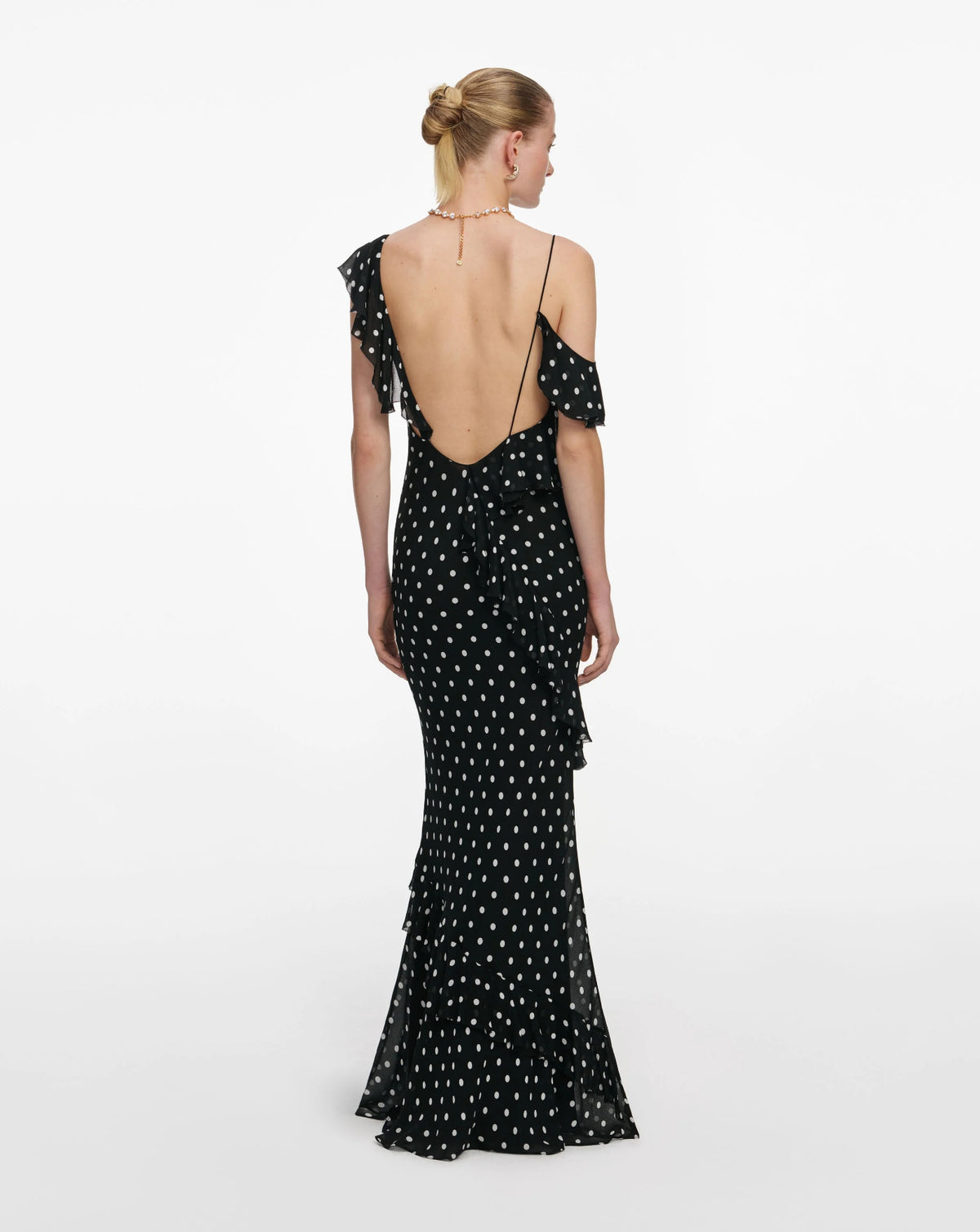 Vestido Self Portrait Black Polka Dot Georgette Maxi Dress SS26176XB BLACK SELF-PORTRAIT 