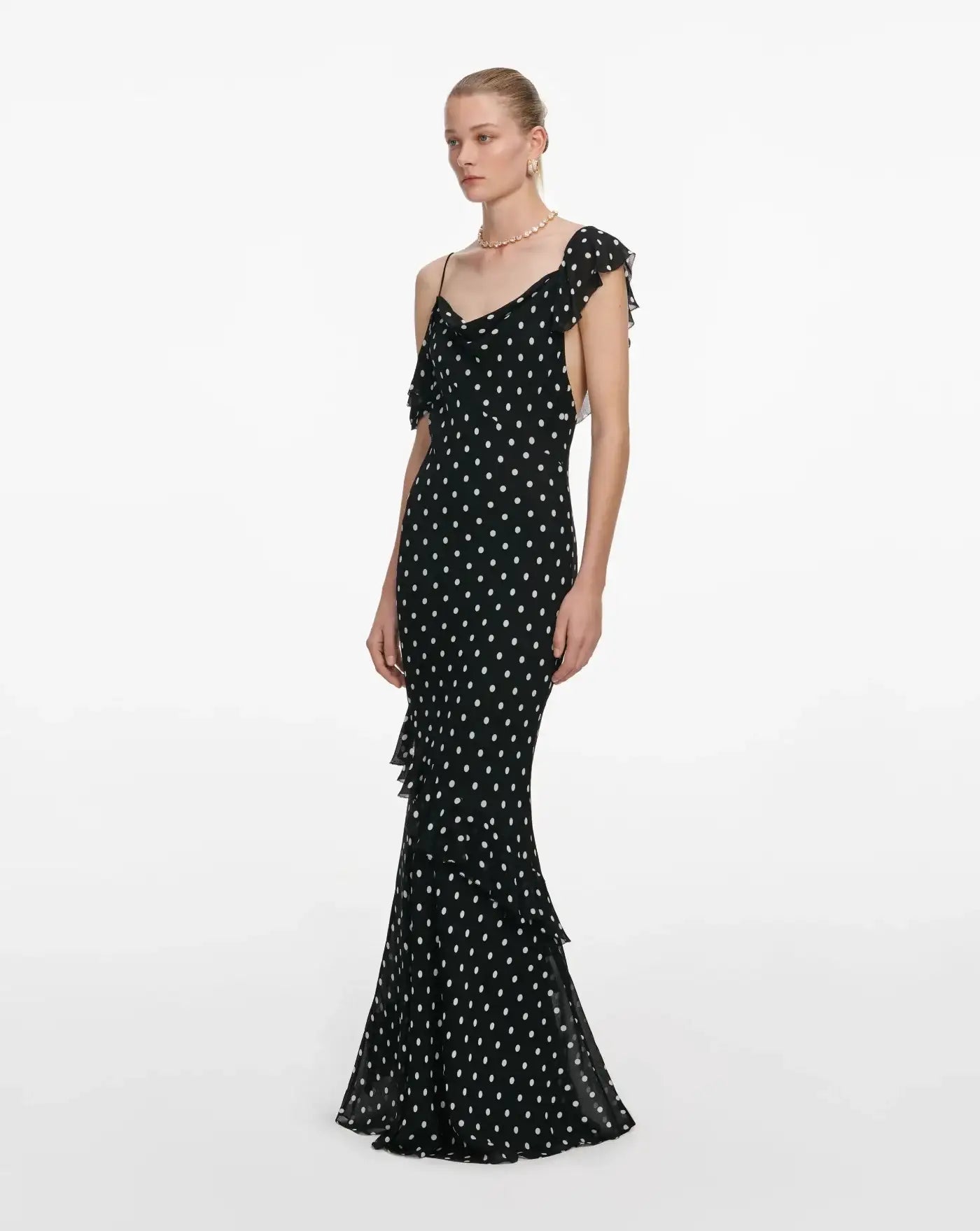 Vestido Self Portrait Black Polka Dot Georgette Maxi Dress SS26176XB BLACK SELF-PORTRAIT 