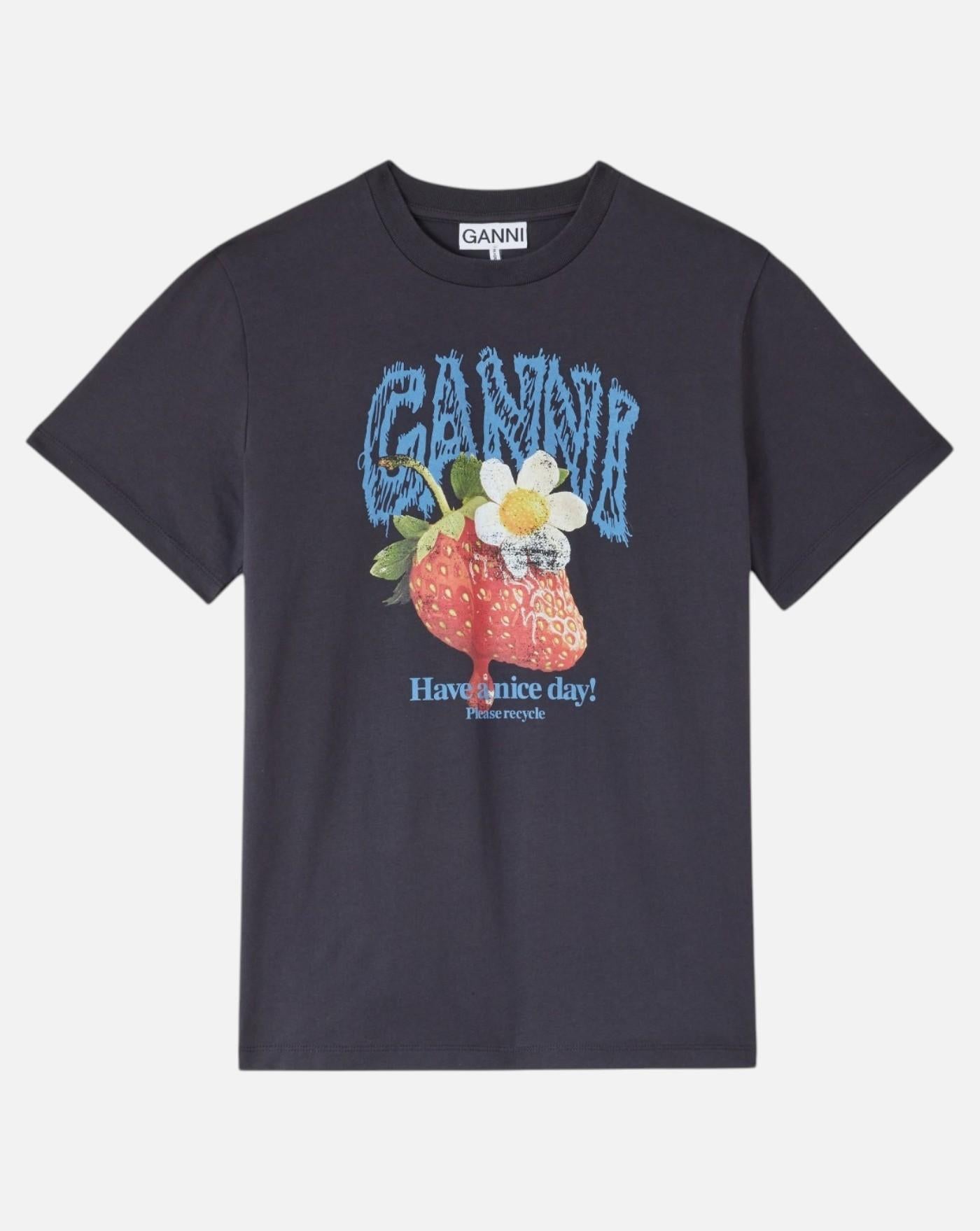 Camiseta Ganni Basic Cotton Jersey Strawberry<BR/> A1050257 252 GANNI 