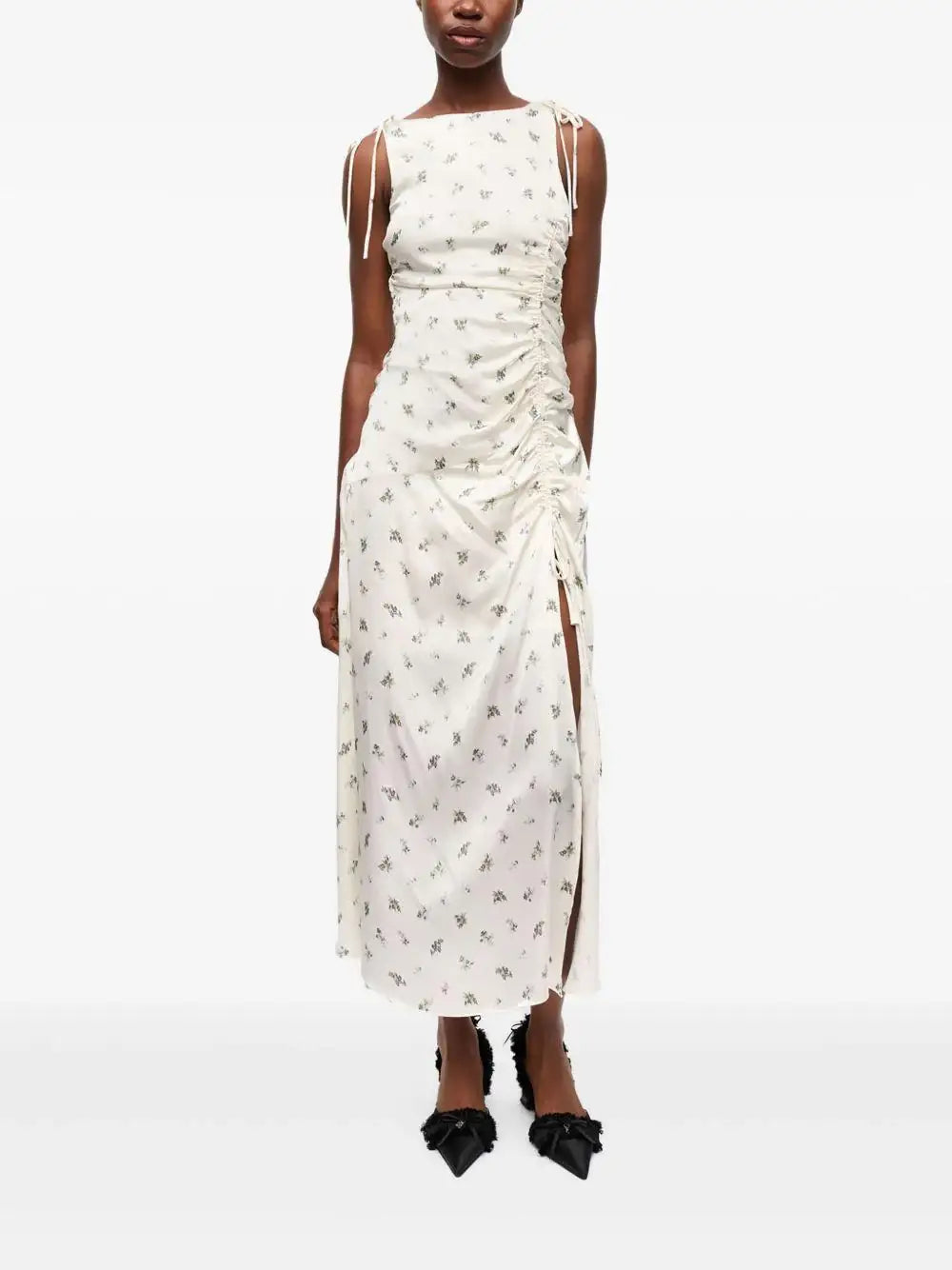 Vestido Ganni Printed Satin Gathered Long Dress W0262 135 GANNI 