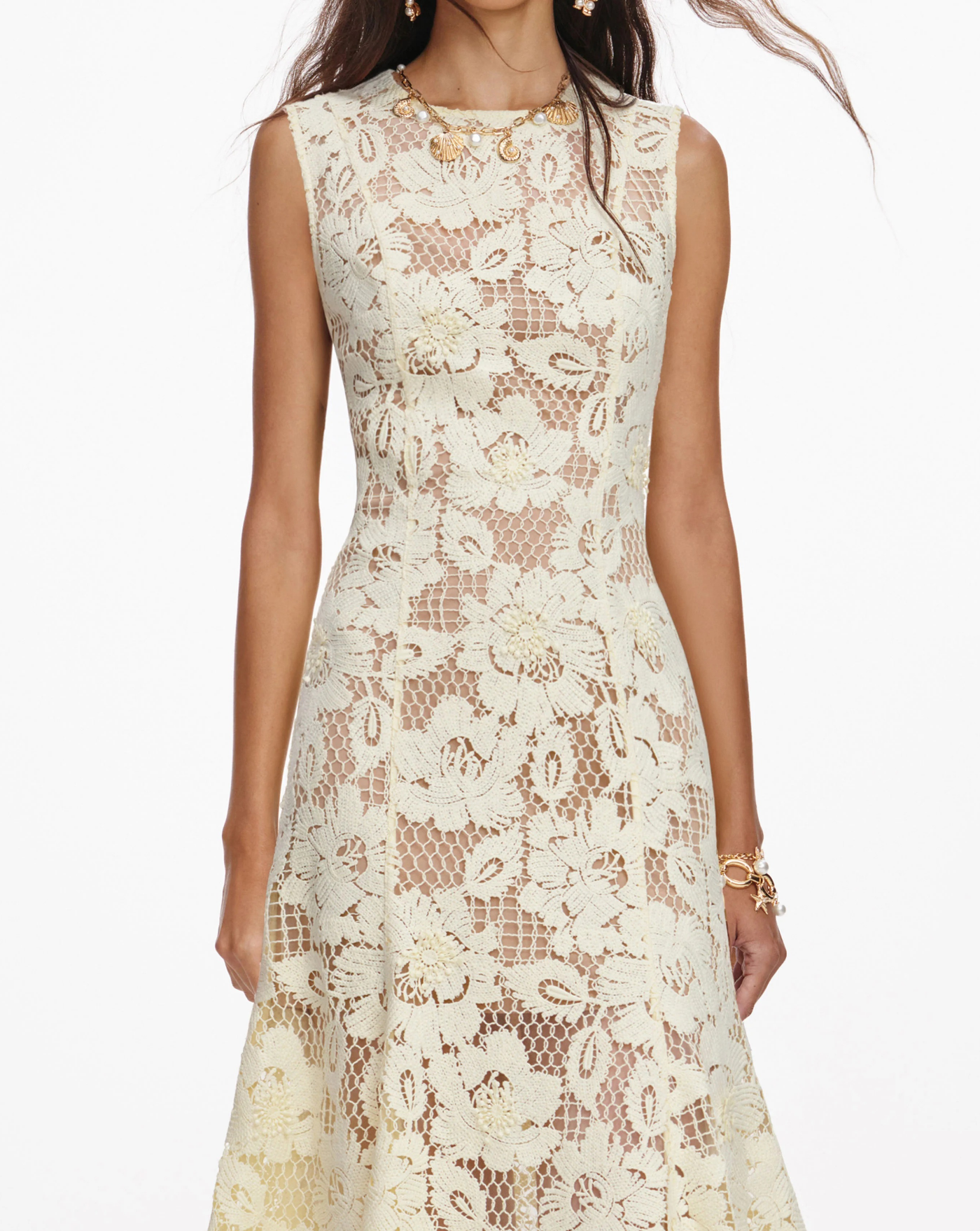 Vestido Self Portrait Yellow Crochet Lace Midi Dress SS26094MY YELLOW SELF-PORTRAIT 