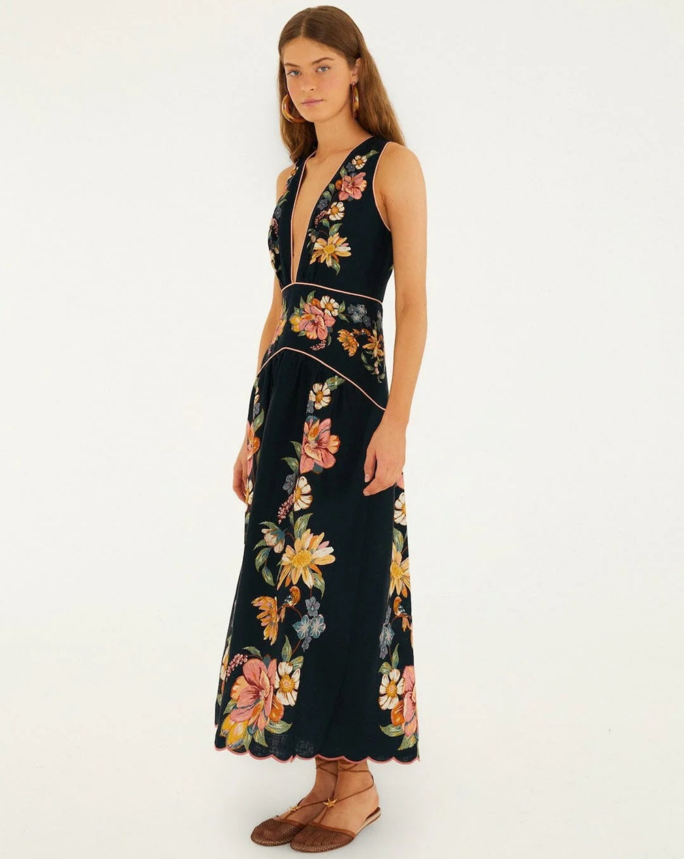 Vestido Farm Rio Maira Floral Dark Blue Midi Dress 353550 26059 MAIRA FLORAL FARM RIO 