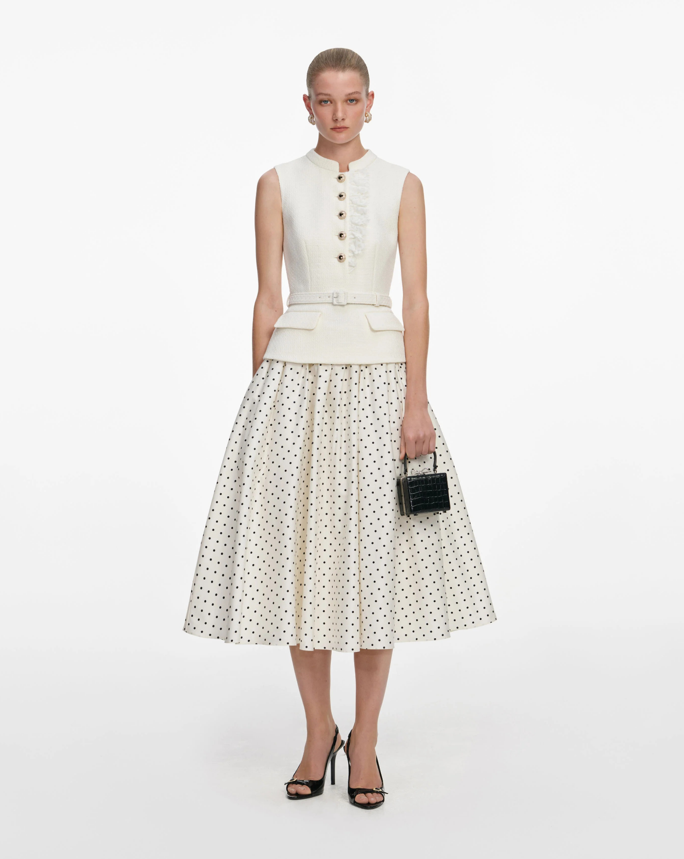 Vestido Self Portrait Cream Boucle Polka Dot Midi Dress SS26031MC CREAM SELF-PORTRAIT 