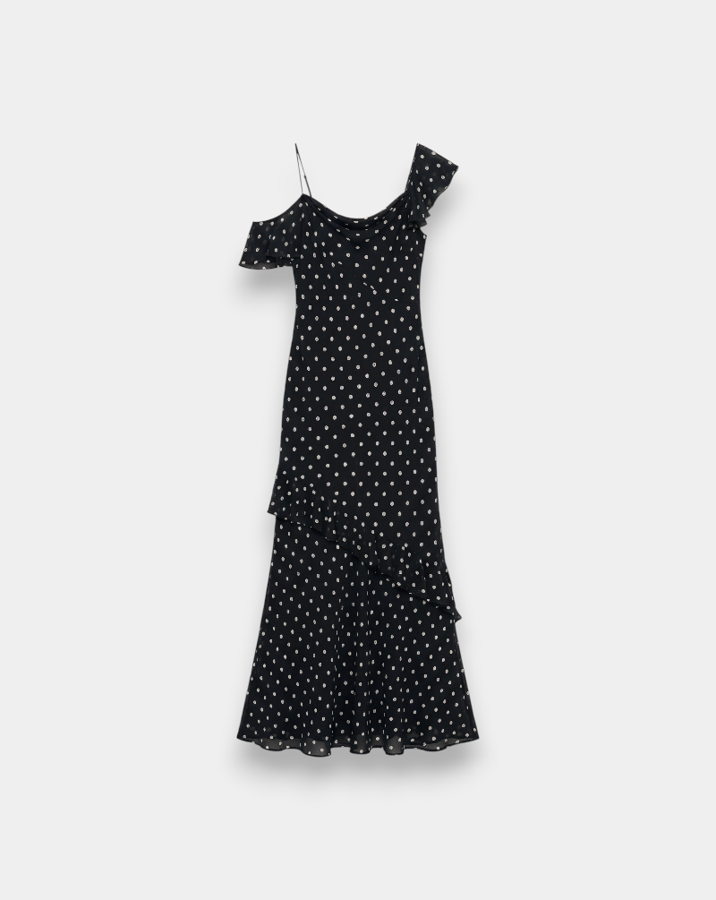 Vestido Self Portrait Black Polka Dot Georgette Maxi Dress SS26176XB BLACK SELF-PORTRAIT 
