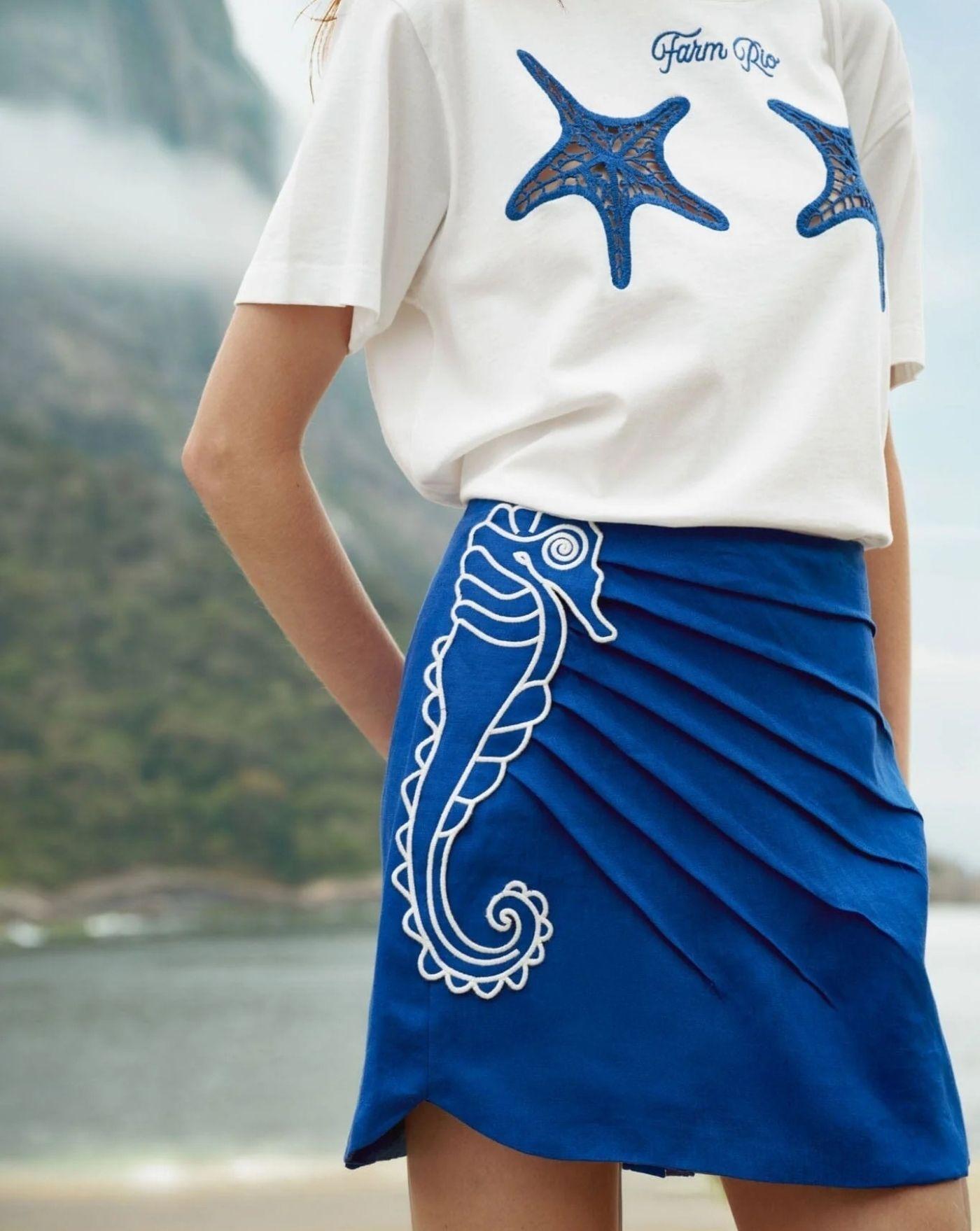 Falda Farm Rio Seahorse Blue Embroidery 363031 BLUE FARM RIO 