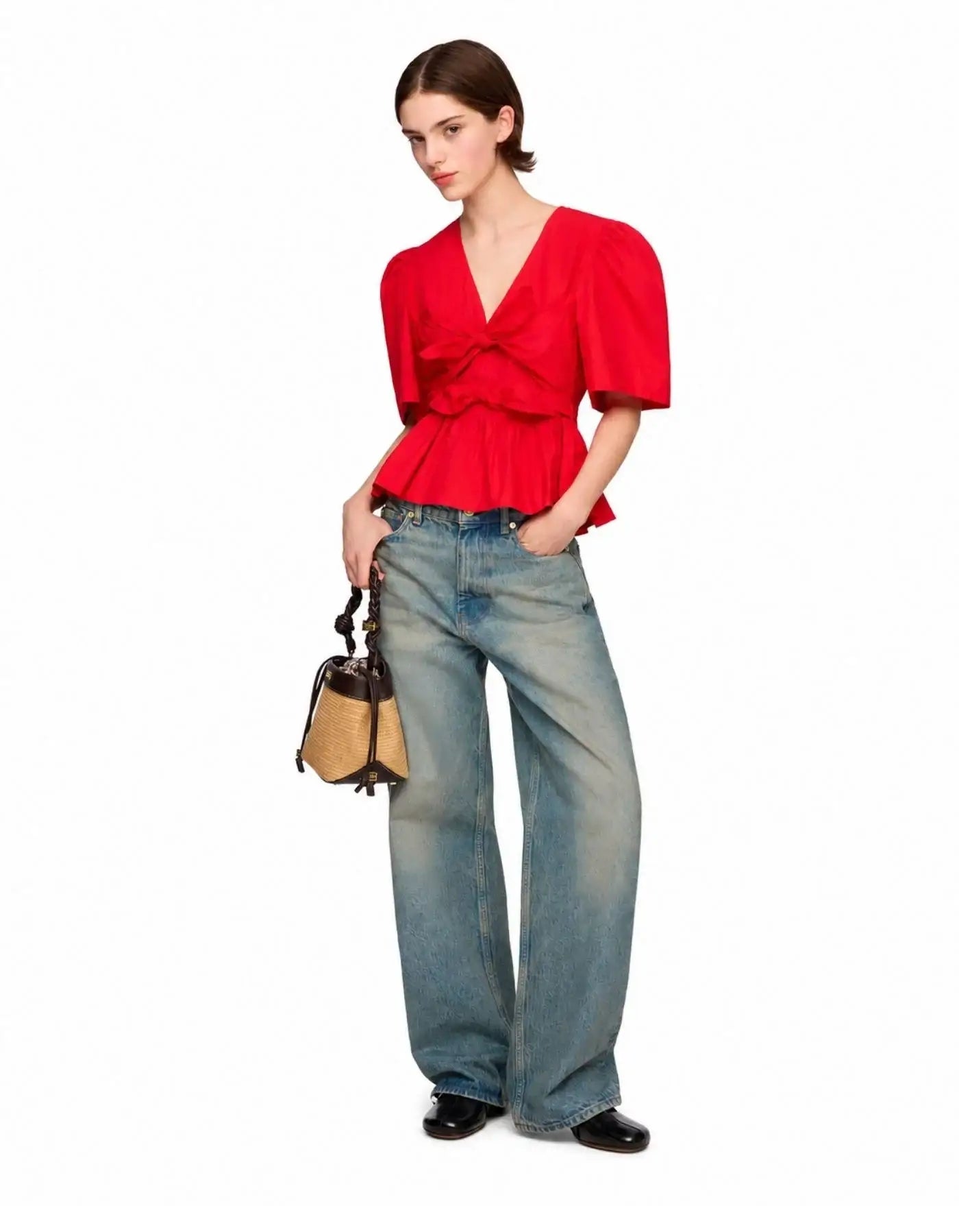 Blusa Cotton Poplin Bow Blouse<BR/> A1040485 474 GANNI 