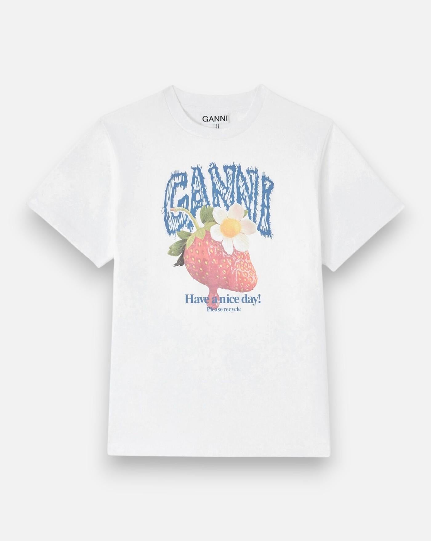 Camiseta Ganni Basic Cotton Jersey Strawberry<BR/> A1050201 151 GANNI 