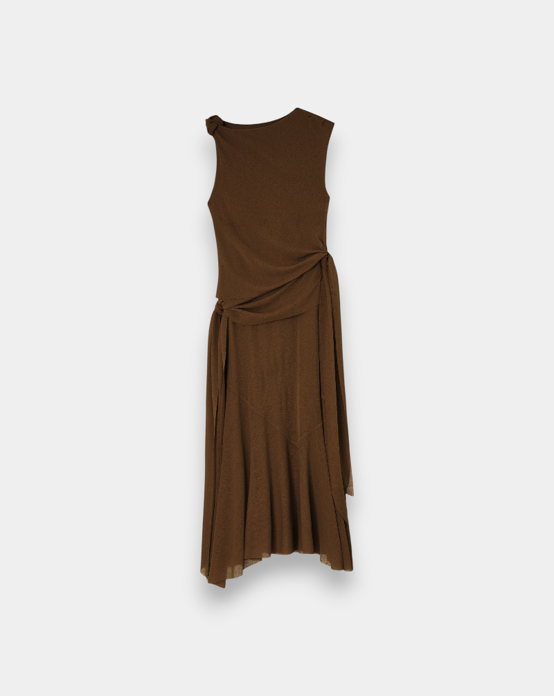 Vestido Ganni Long Dress in Marl Mesh<BR/> A1030487 ZWX DEMITASSE GANNI 