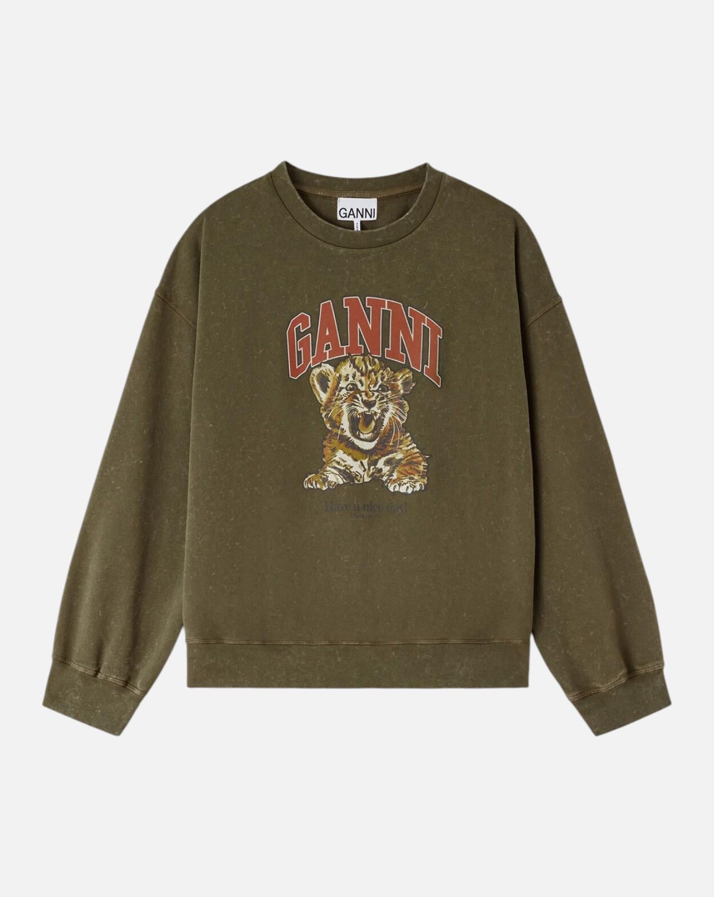 Sudadera Ganni Isoli crewneck Tiger Print<BR/> A1060079 838 GANNI 