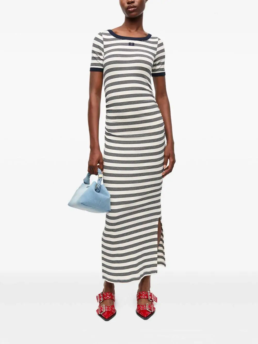 Vestido Ganni Striped Soft Cotton Rib Short Sleeve Dress T4147 683 GANNI 