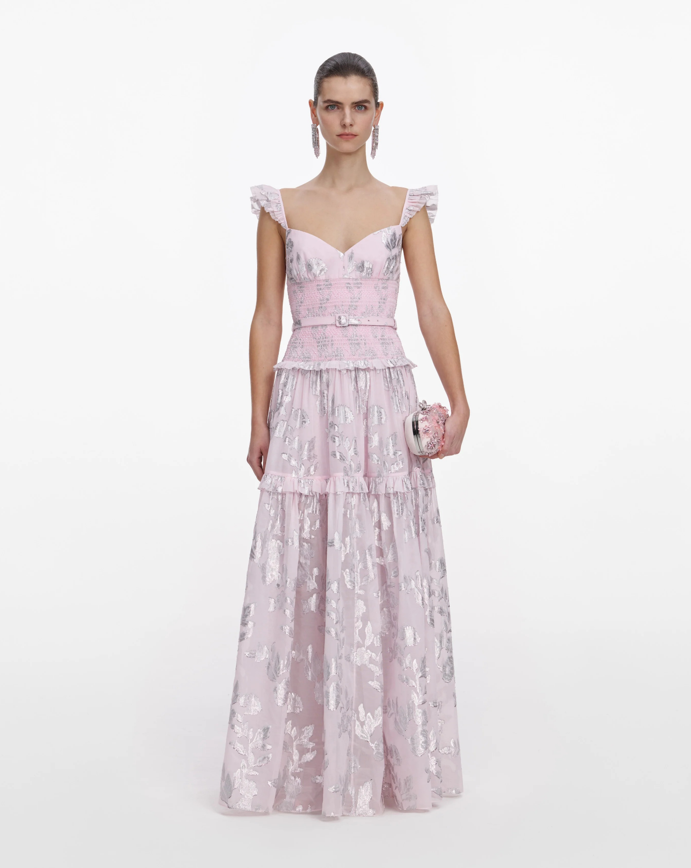 Vestido Self Portrait Pink Metallic Chiffon Flower Maxi Dress SS26009XP PINK SELF-PORTRAIT 