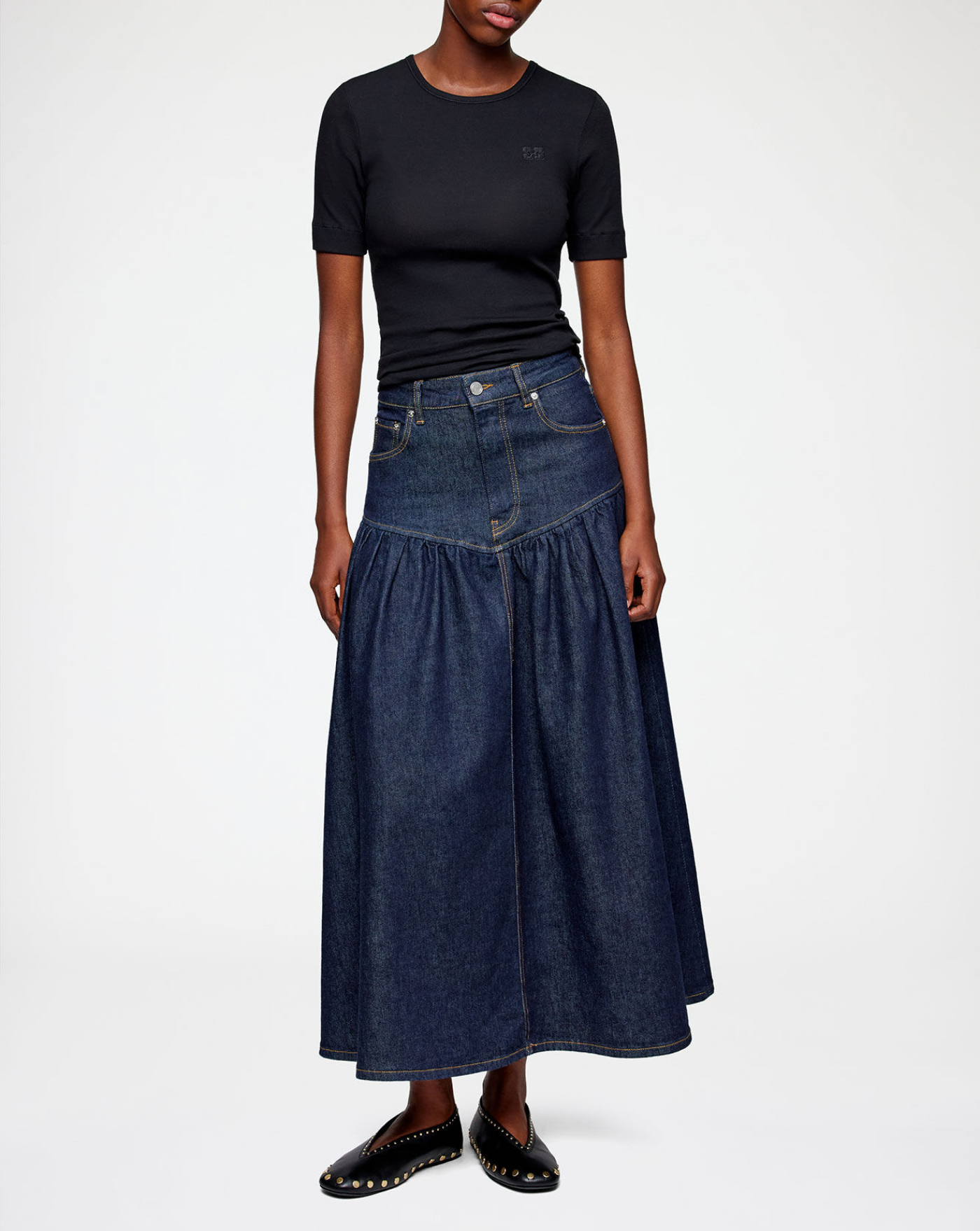 Falda Ganni Stretch Denim Long Skirt<BR/> A1090248 077 GANNI 