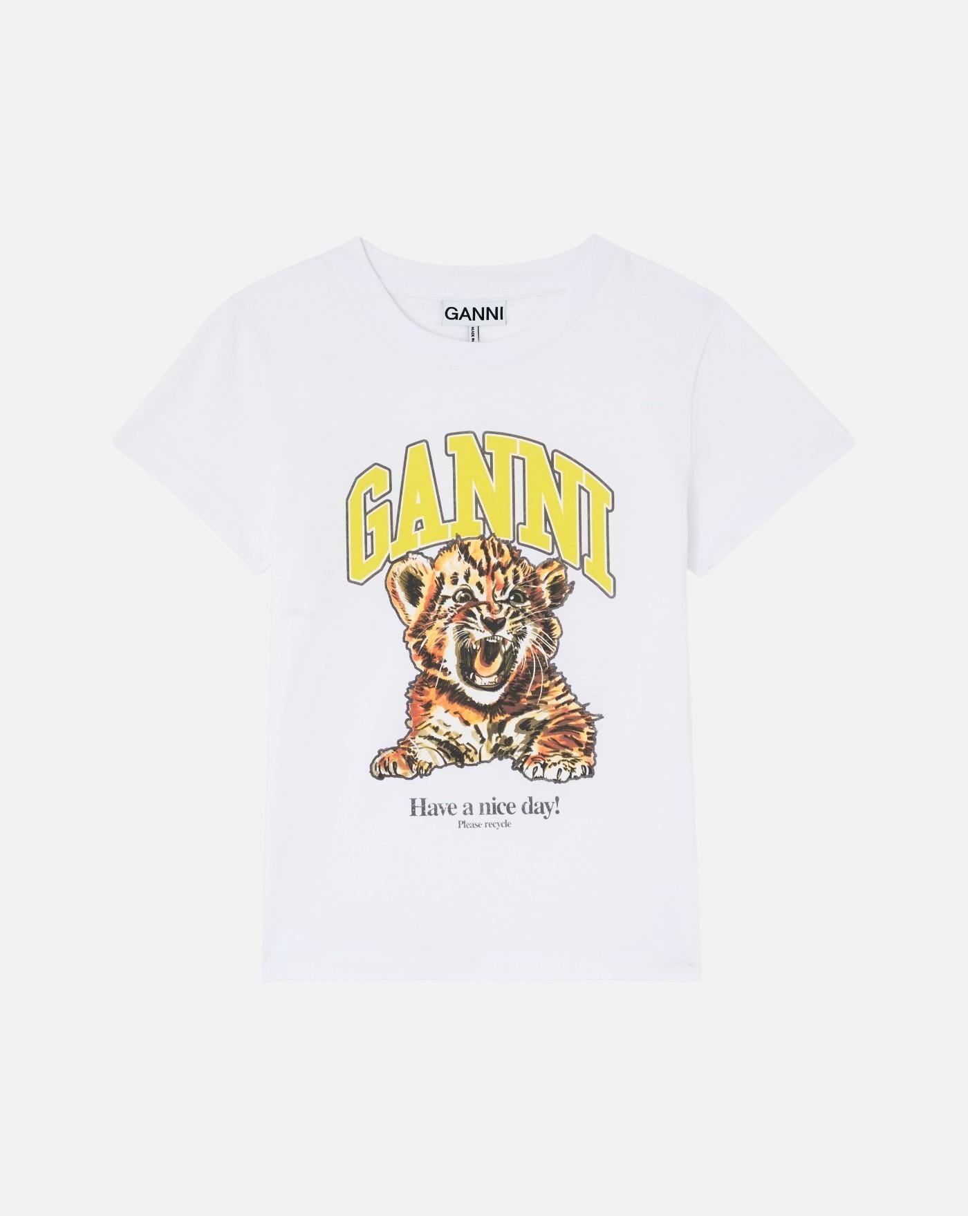 Camiseta Ganni Basic Cotton Jersey Baby Fit Tiger<BR/> A1050258 151 GANNI 
