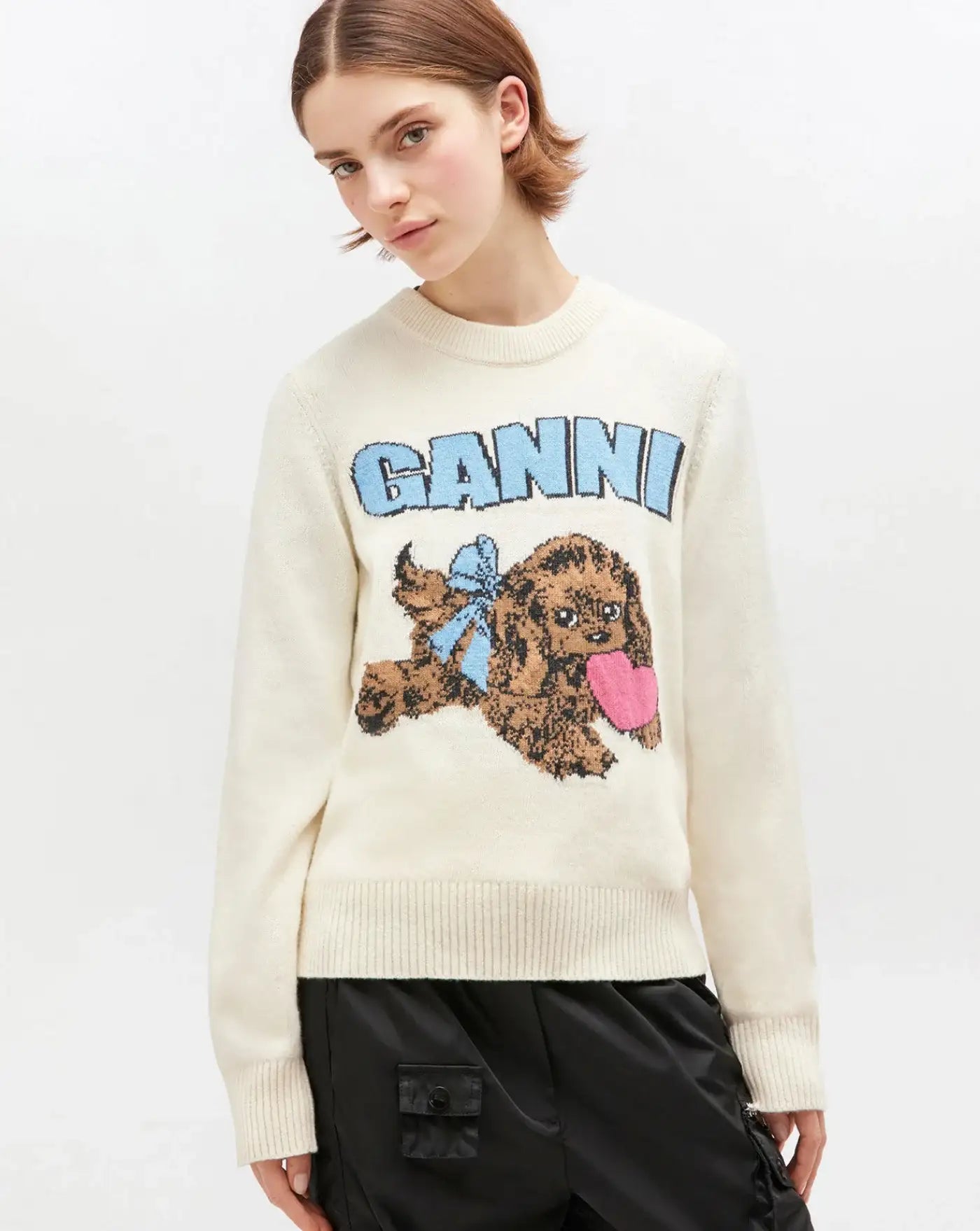 Jersey Ganni Graphic Wool Mix Fluffy Puppy Love K2562 135 GANNI 
